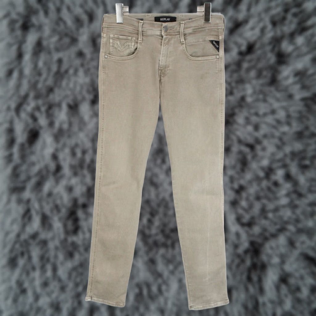 Replay Replay Anbass HyperFlex Jeans Men's W29/L32 Stretchy Zip Fly Fade Effect Beige Size US 29 - 1 Thumbnail