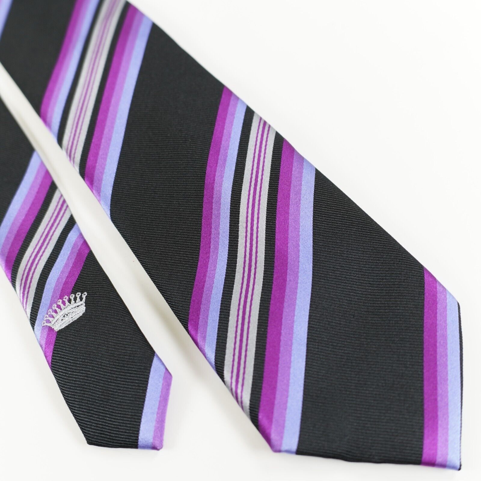 Countess Mara Countess Mara Black Purple Striped Woven Silk Tie Size ONE SIZE - 1 Thumbnail