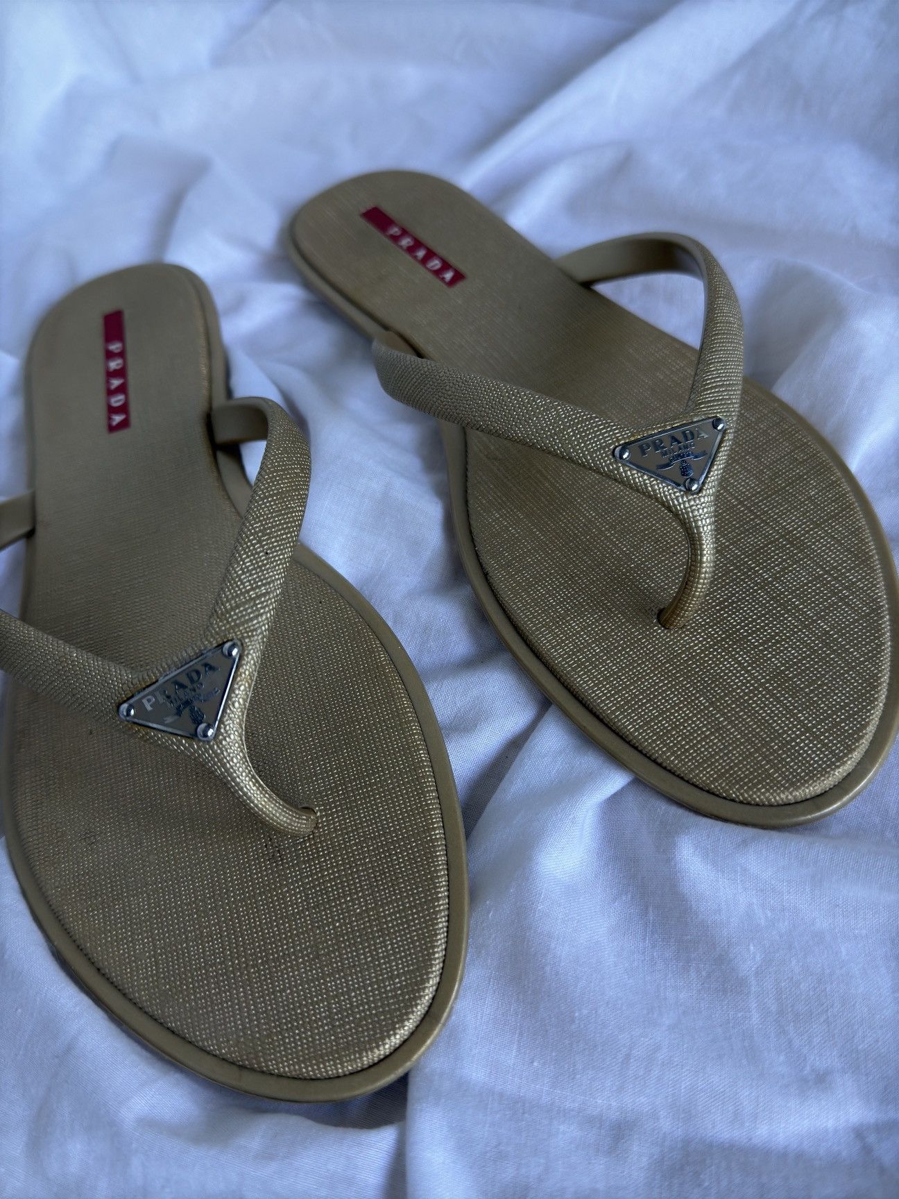 Prada Prada Rubber Gold Metal Logo Flip Flops Thongs Sandals Size US 8 / IT 38 - 2 Thumbnail