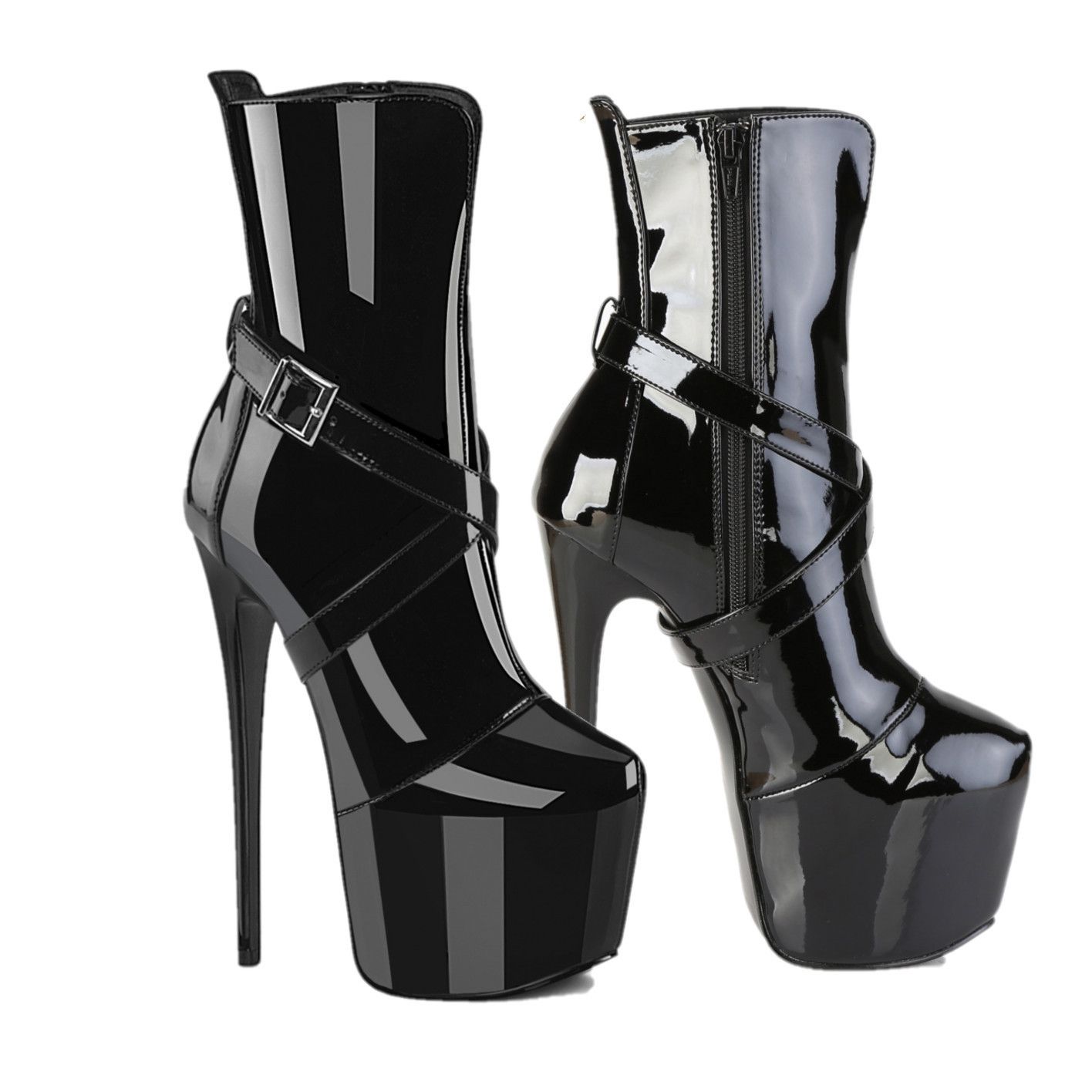 Other Juicy 1015 Black Patent Slim 7" Stiletto Platform Ankle Boot Size US 11 / IT 41 - 5 Thumbnail