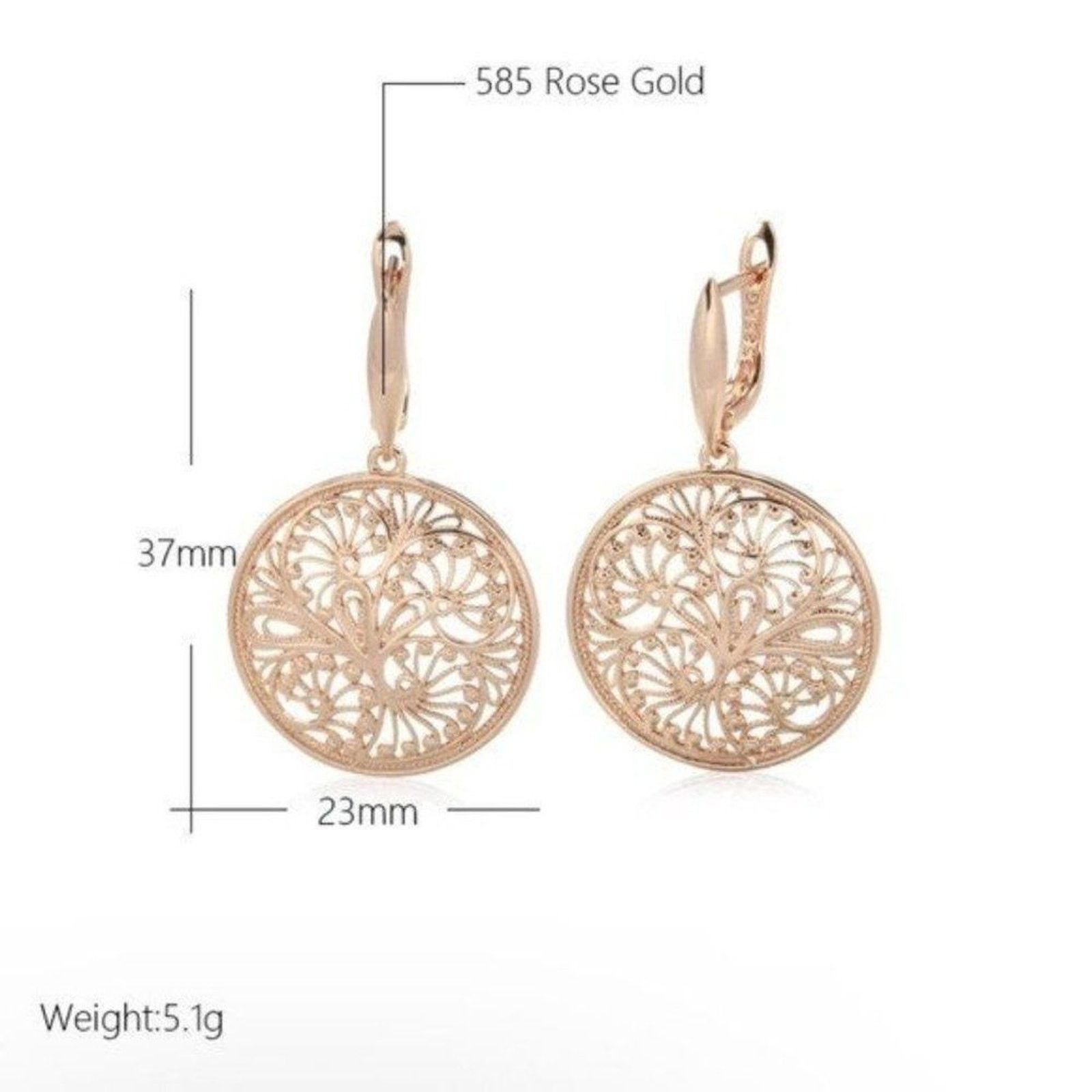 Other New Gorgeous 585 Rose Gold Circle Lace Filigree Dangle Size ONE SIZE - 3 Thumbnail