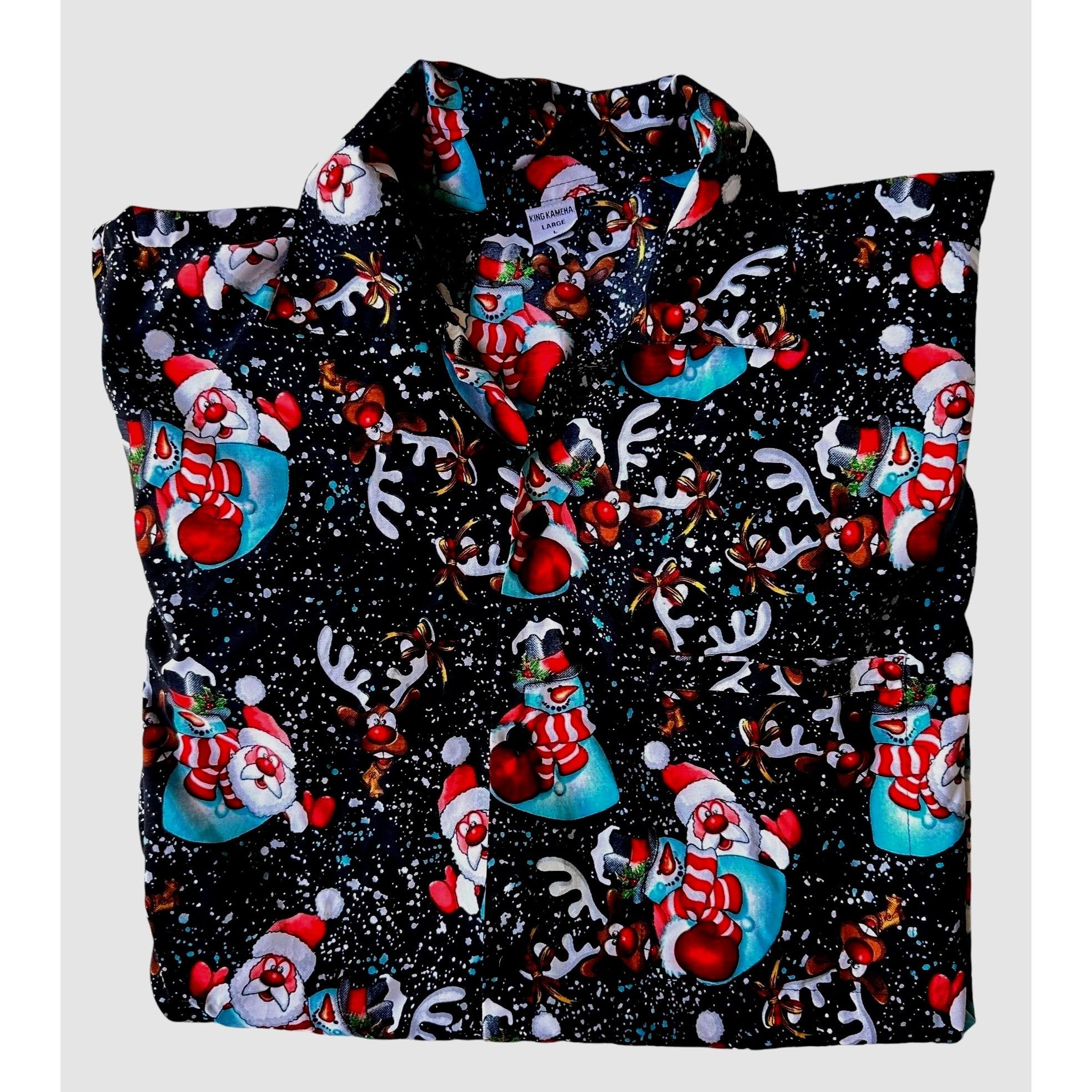 Vintage VTG King Kameha Santa Hawaiian Shirt Large Navy Size US L / EU 52-54 / 3 - 7 Thumbnail