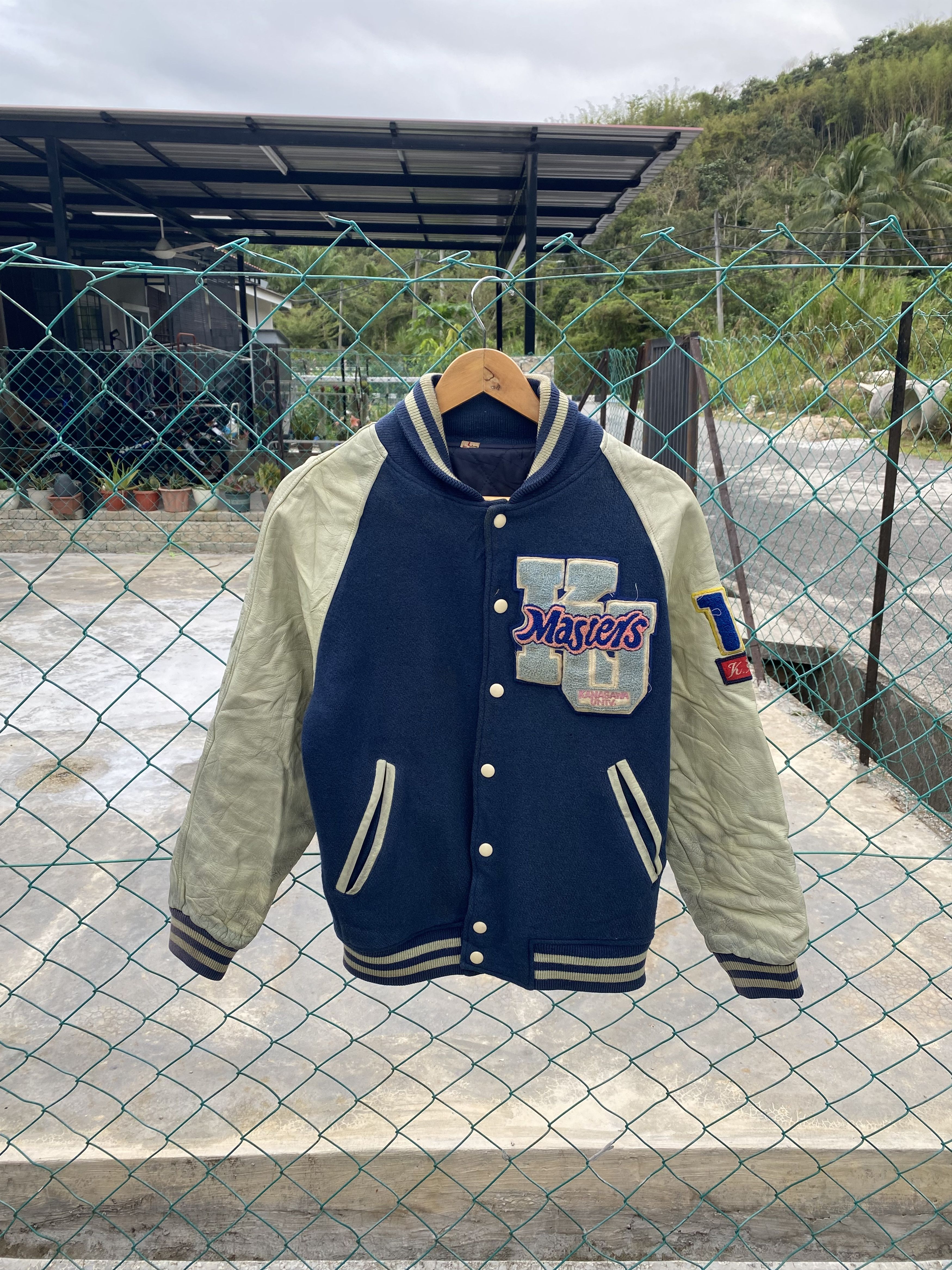Japanese Brand Distressed Kanagawa University sleeve leather varsity Size US L / EU 52-54 / 3 - 6 Thumbnail