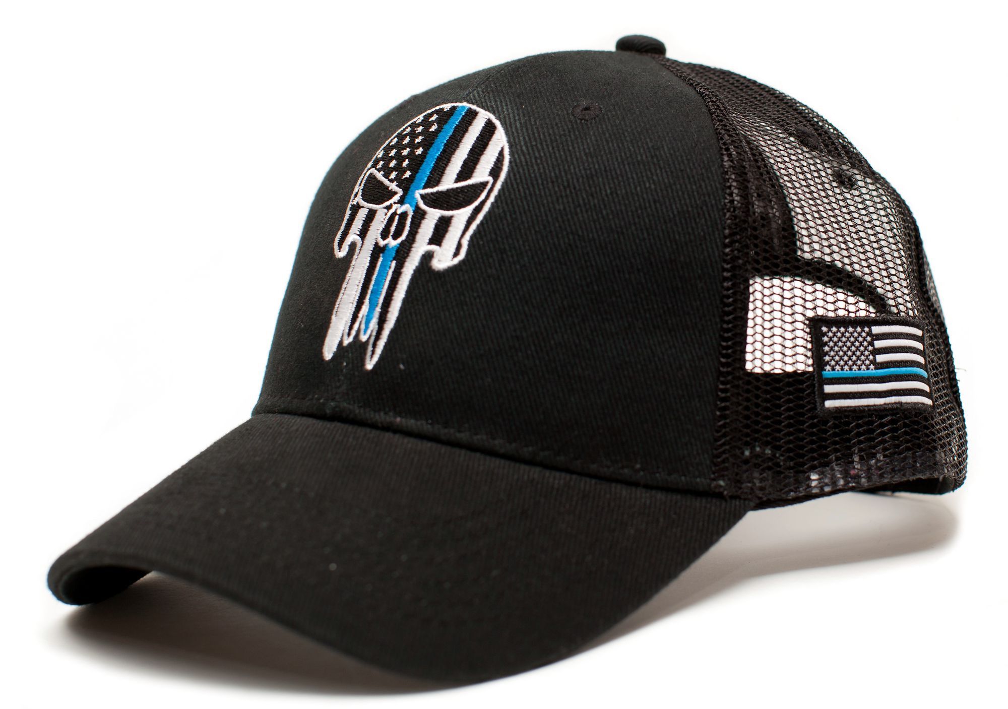 Other Skull Thin Blue Line USA Flag Adult One-Size Cap Hat Black Size ONE SIZE - 1 Thumbnail
