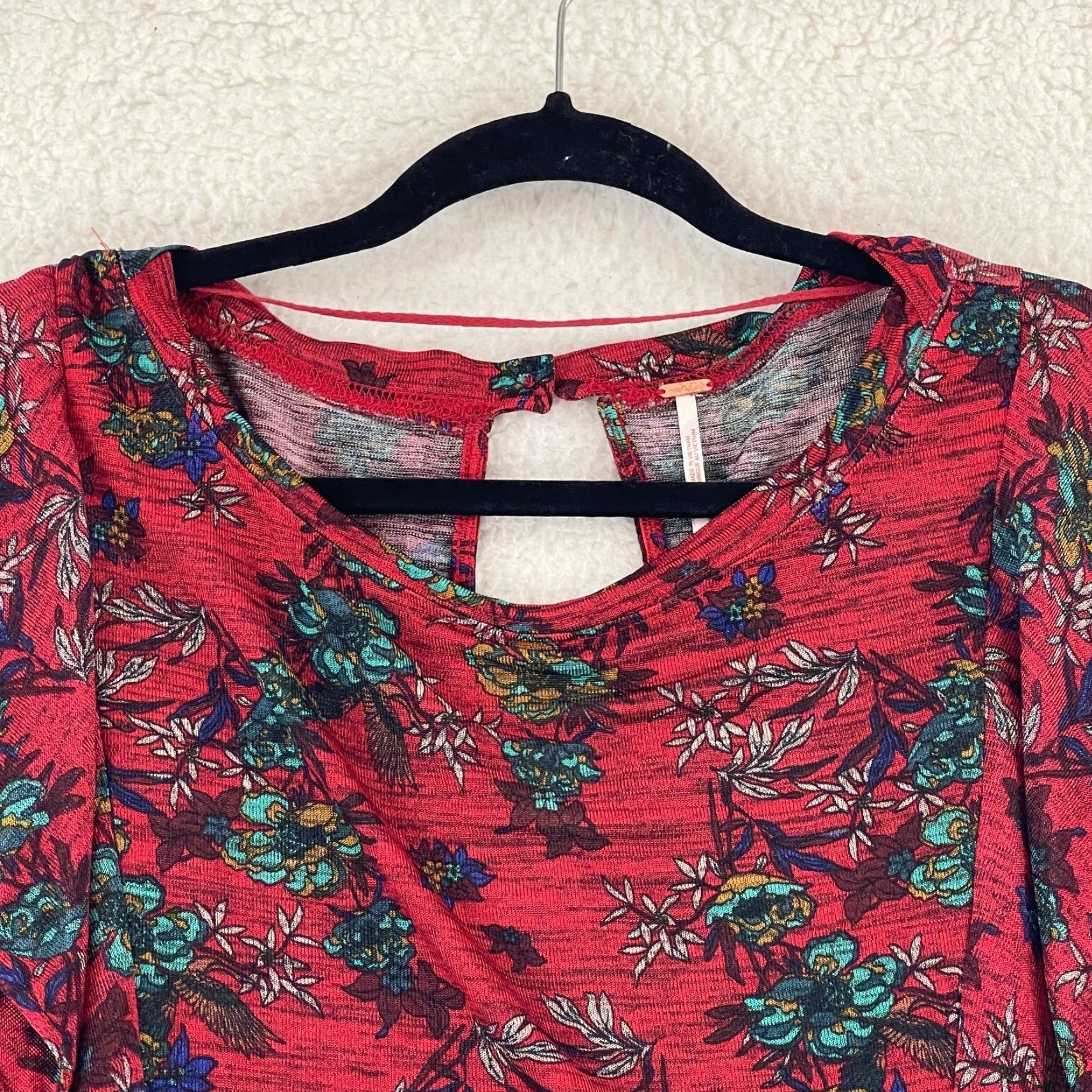 Free People Free People Dock Street Ruffle Shirt Womens 3/4 Sleeve Medium Red Floral Bohemian Casual Shirt Size M / US 6-8 / IT 42-44 - 3 Thumbnail