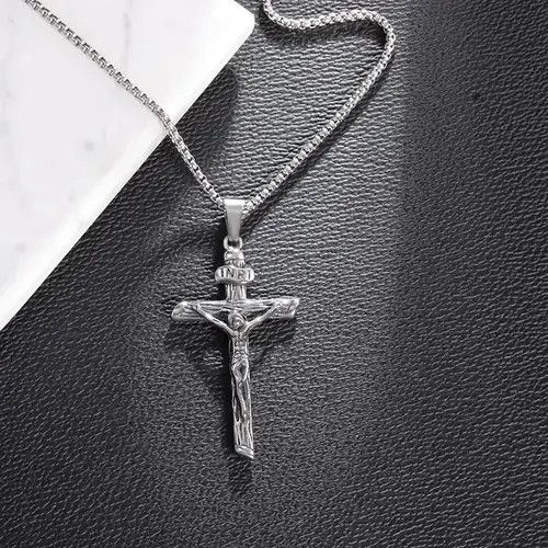 Jewelry x Vintage Christian Cross Necklace in Silver, Men's