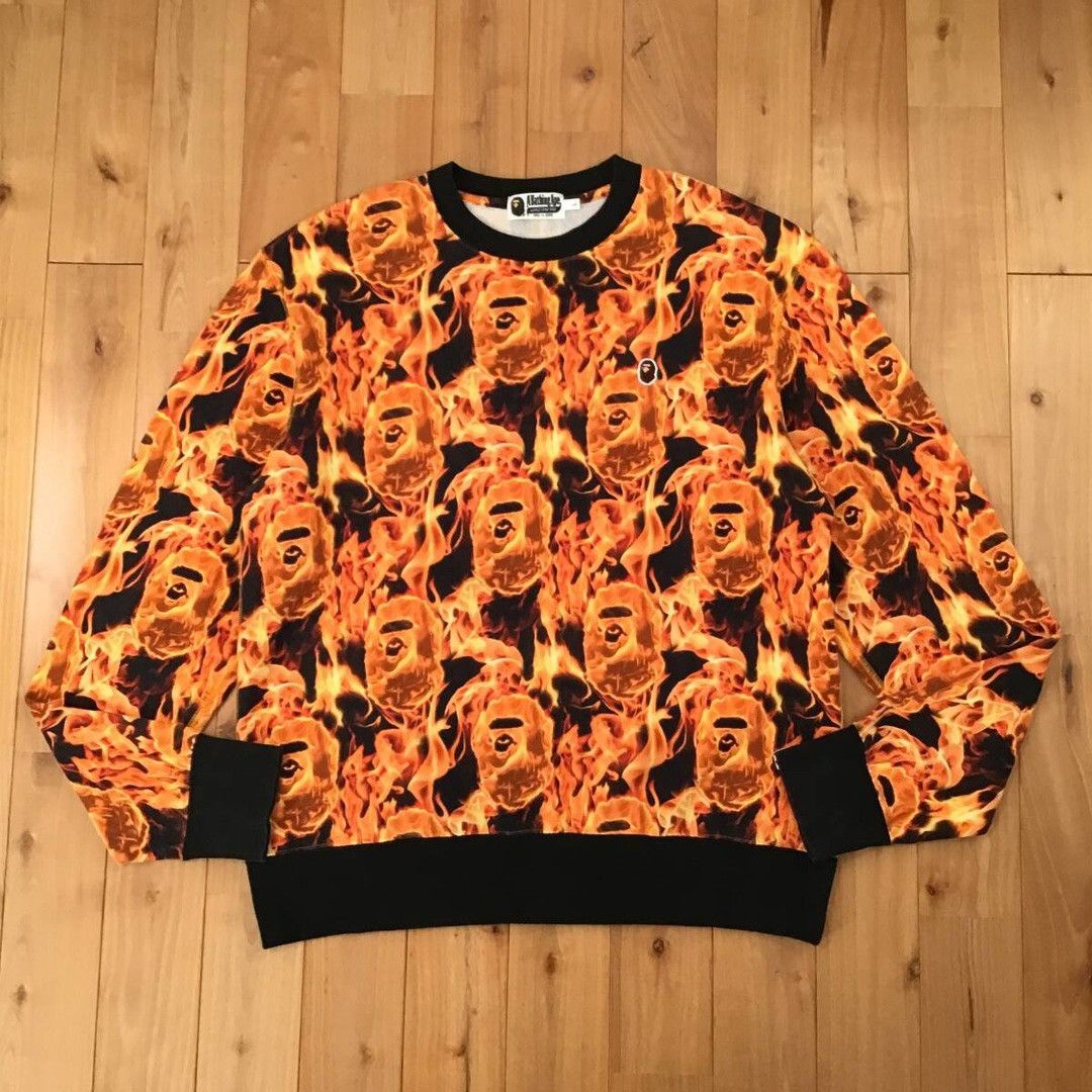 BAPE FLAME sweat shirt a bathing ape Fire