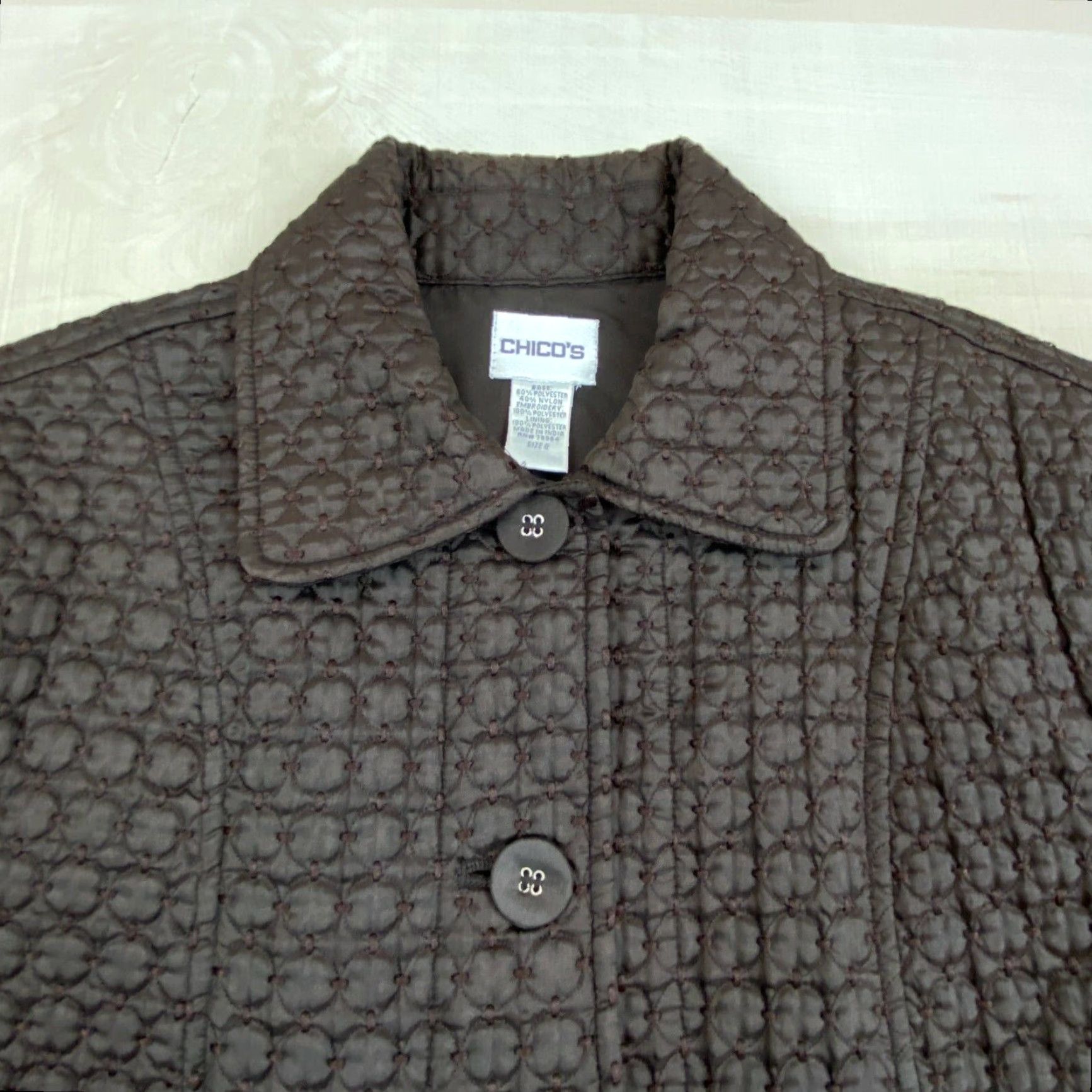 Vintage Chico's Quilted Brown Women's Jacket Size 4 Mid-Length Casual Lightweight Size S / US 4 / IT 40 - 3 Thumbnail