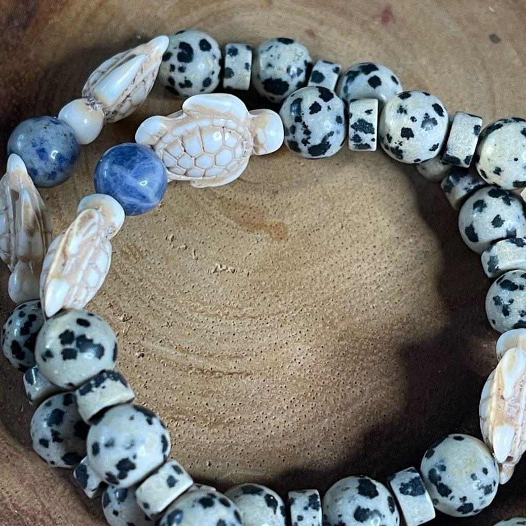 Other Sea turtle blue dot stone Dalmatian jasper stretch bracelet Size ONE SIZE - 6 Thumbnail