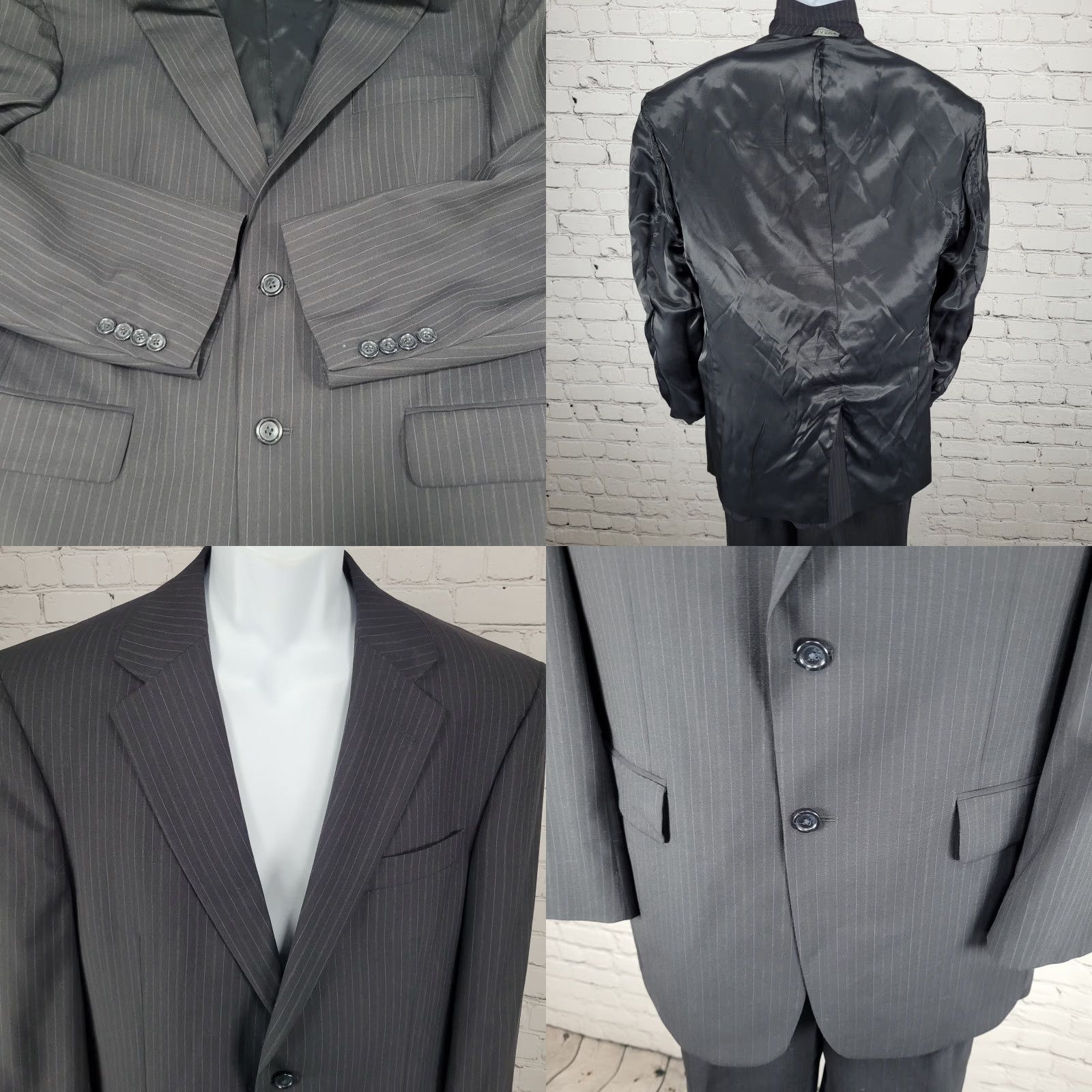 Jos. A. Bank Black Wool Pinstriped 2 Piece Suit Set Blazer 40R Pants 32x31 Classic Mens