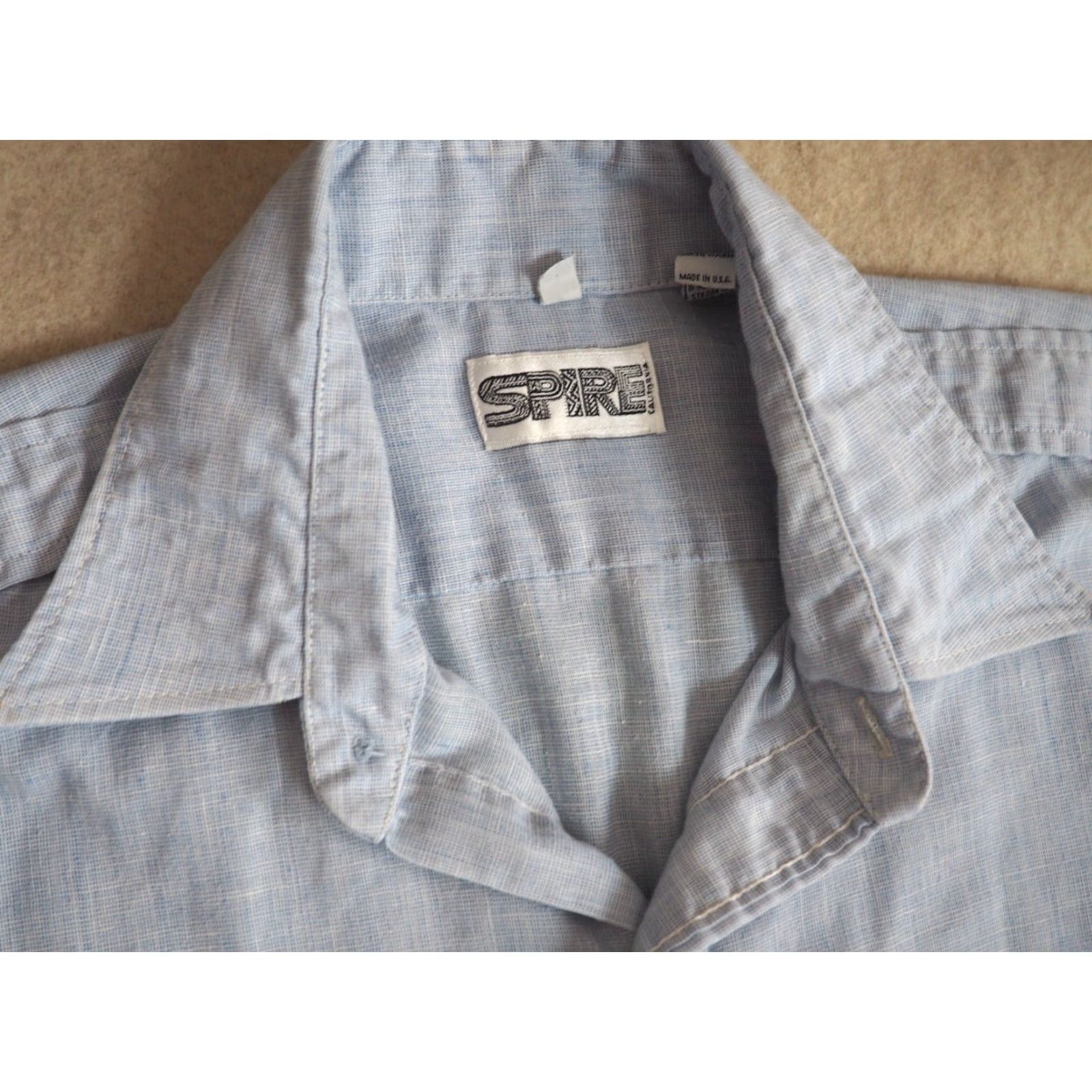 Vintage VTG 70s Spire California Blue Chambray Polycotton Shirt Men LT Long Sleeve Pocket Button Size US L / EU 52-54 / 3 - 4 Thumbnail