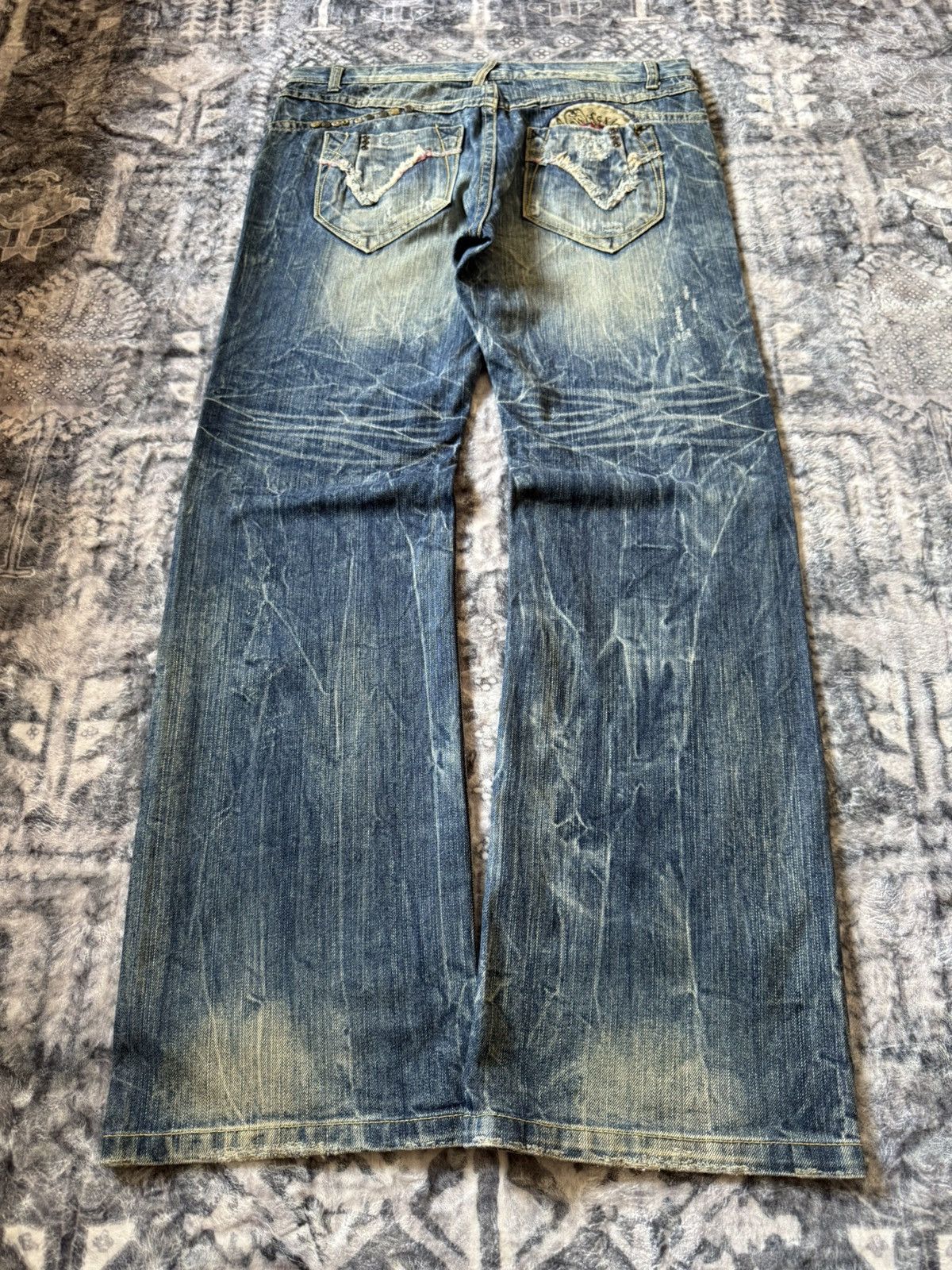 If Six Was Nine Red Peper Japan Faded Wrinkle Wash Flared Wide Leg Jeans Size US 36 / EU 52 - 2 Thumbnail