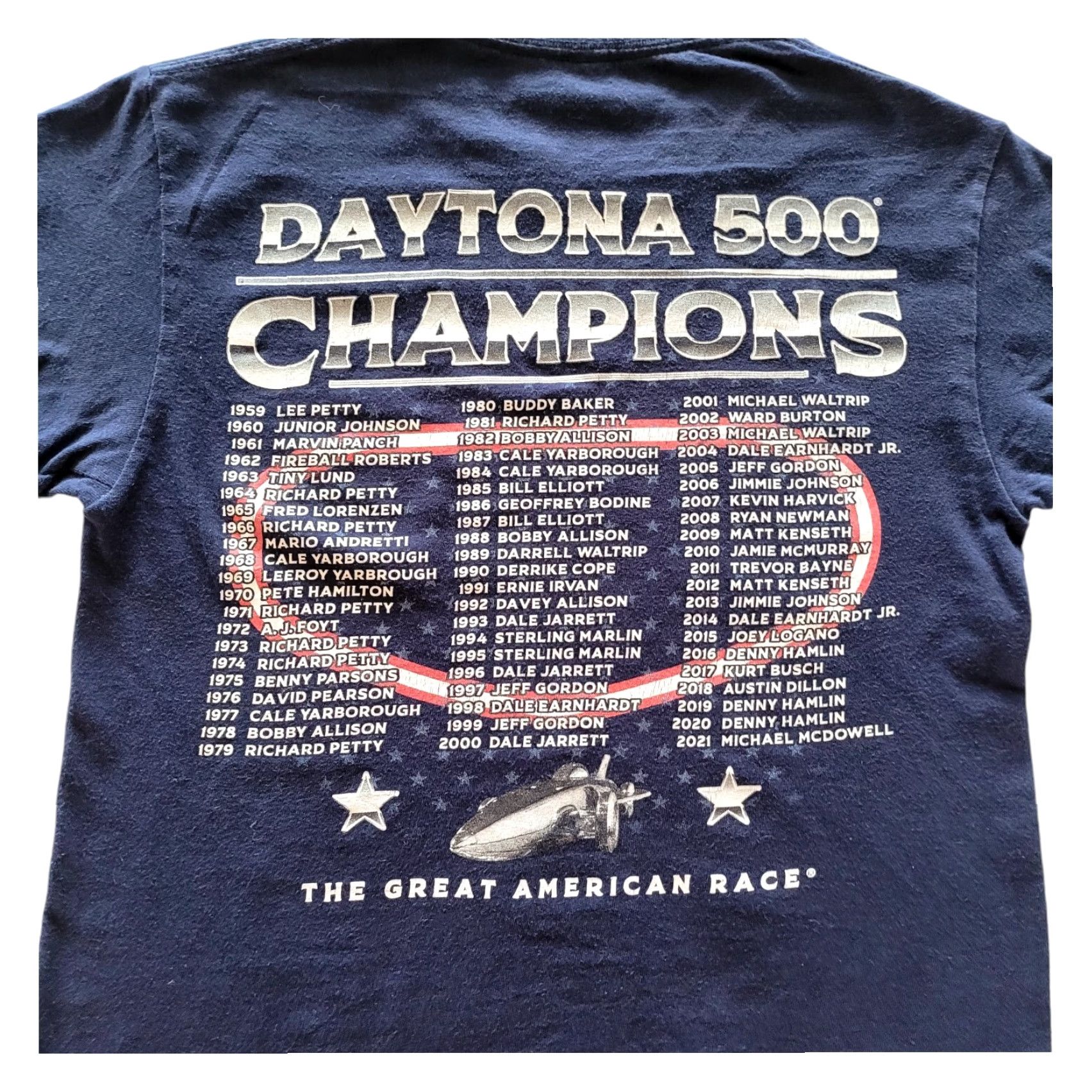 NASCAR VINTAGE NASCAR Daytona 500 Champions T-Shirt Small Navy Blue 100% Cotton Graphic Print NASCAR Apparel 1959 2021 Mens Size US S / EU 44-46 / 1 - 6 Thumbnail