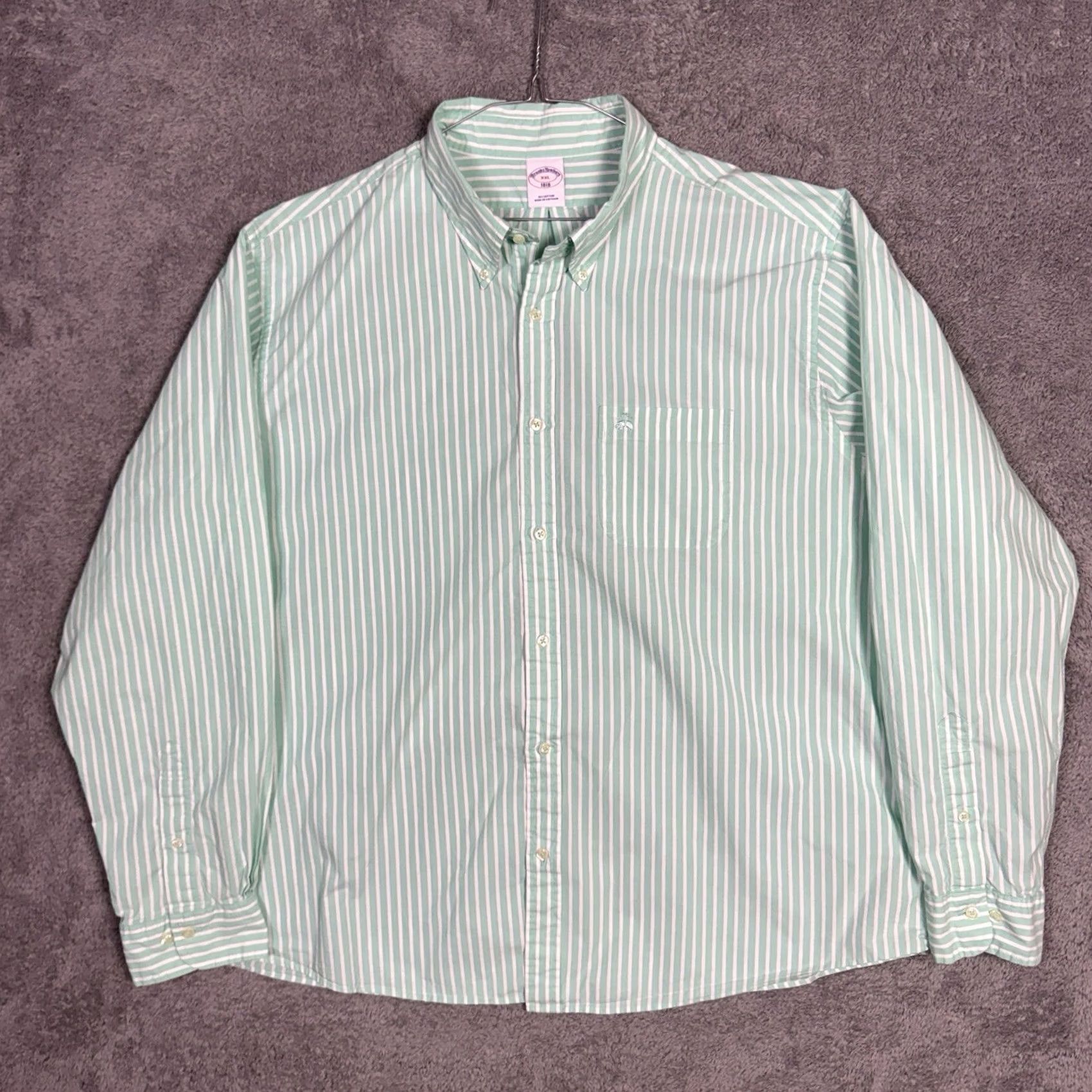 Brooks Brothers Brooks Brothers Shirt Mens 2XL XXL 1818 Mint Stripe Logo Long Sleeve Preppy Shirt Mens 2XL Green Cotton Button-Up Collared Long Sleeve Size US XXL / EU 58 / 5 - 4 Thumbnail
