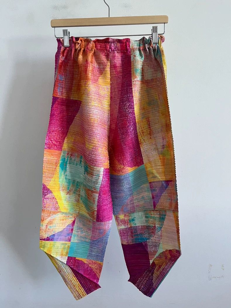 Issey Miyake Issey Miyake size:3 Yellow-pink oil painting trousers Size 23" - 2 Thumbnail