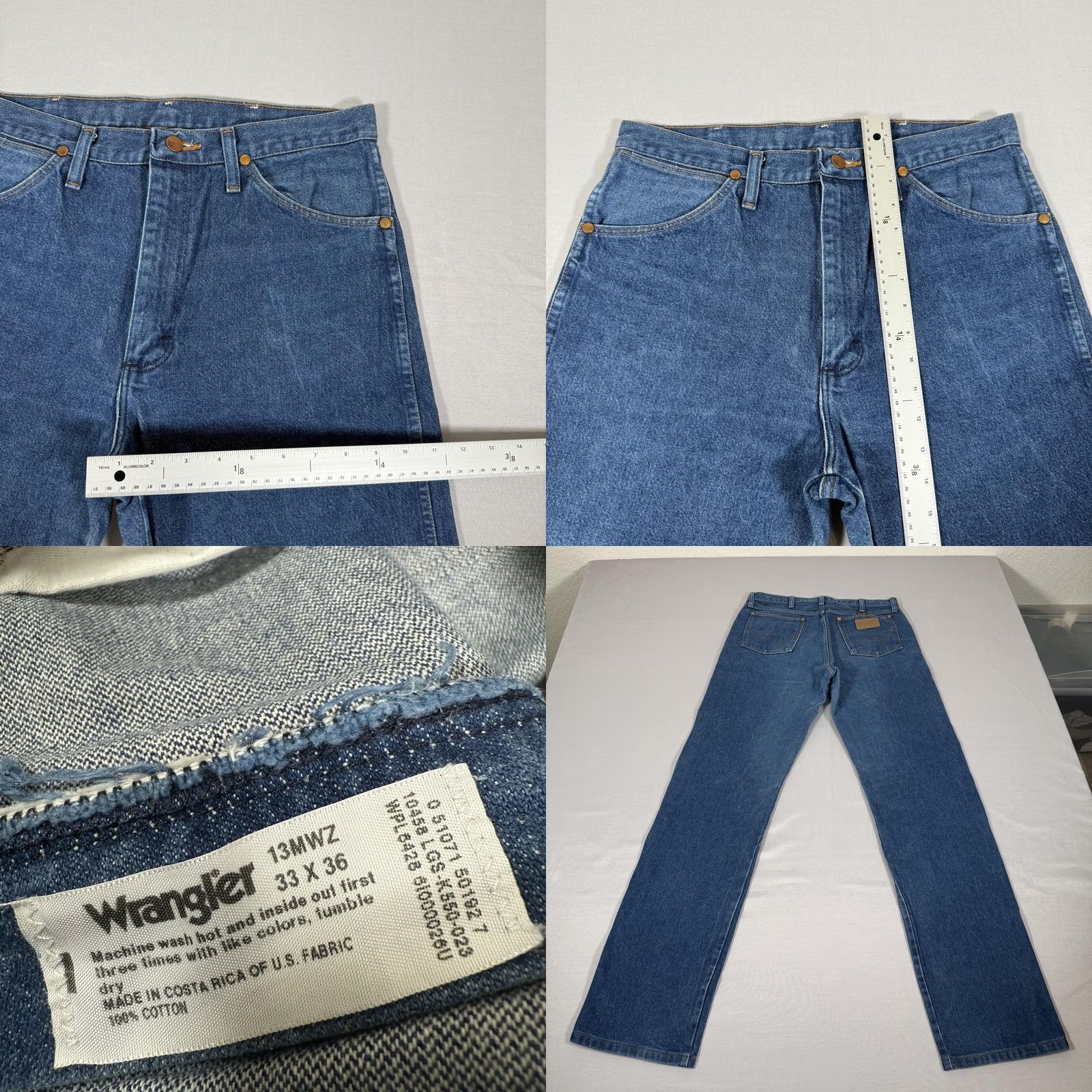 Wrangler Wrangler Jeans 13MWZ Cowboy Cut Mens 33x36 Denim Straight Leg Jeans Blue 100% Cotton Regular Fit Western Workwear Pants Size US 33 - 8 Thumbnail