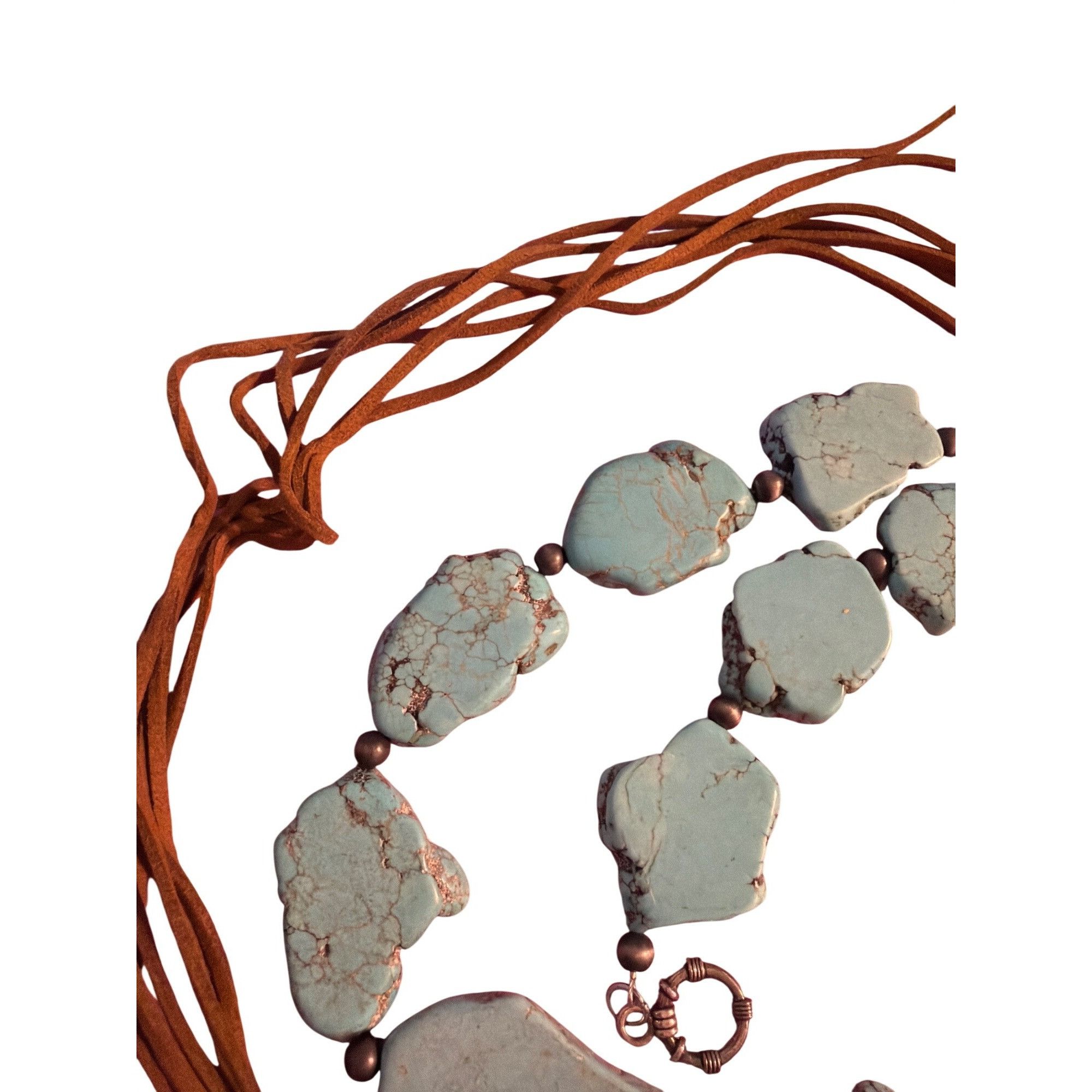 Other Vintage Turquoise Flat Stones Leather Cord Belt Necklace Boh Size ONE SIZE - 5 Thumbnail