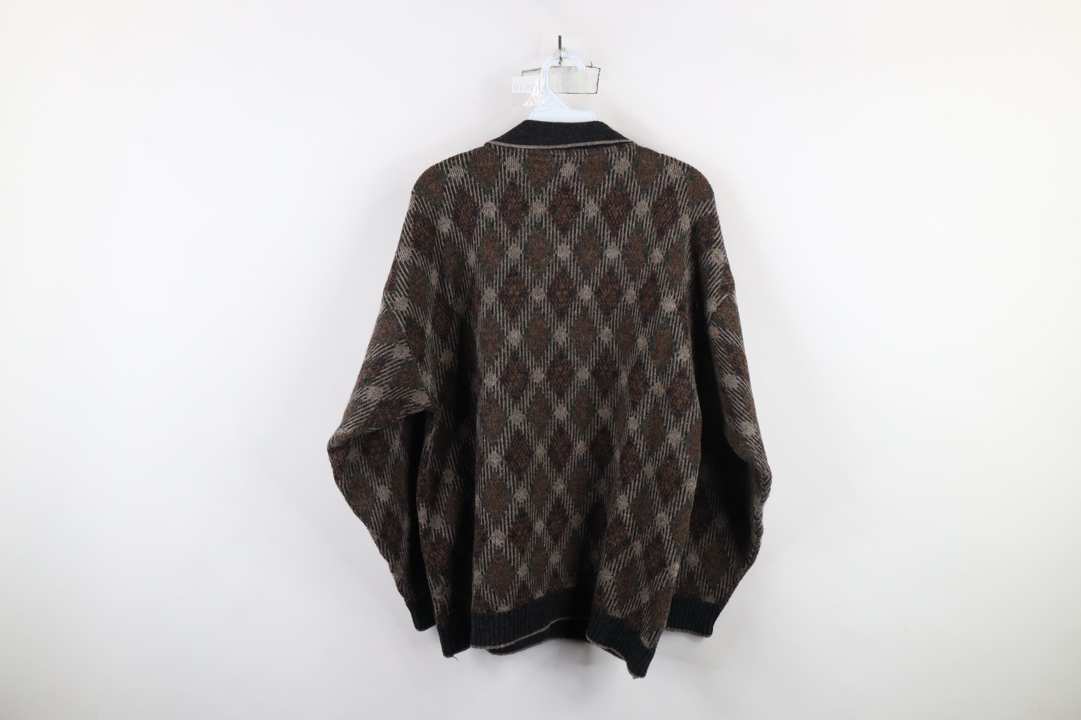 Vintage Vintage 90s Streetwear Diamond Collared Sweater Earth Tone Size US L / EU 52-54 / 3 - 6 Thumbnail