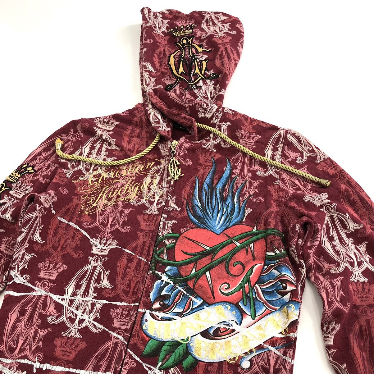 Christian Audigier × Ed Hardy × Vintage Christian Audigier Edhardy Embroidered Full Print Zip Hoodie Size S / US 4 / IT 40 - 3 Thumbnail