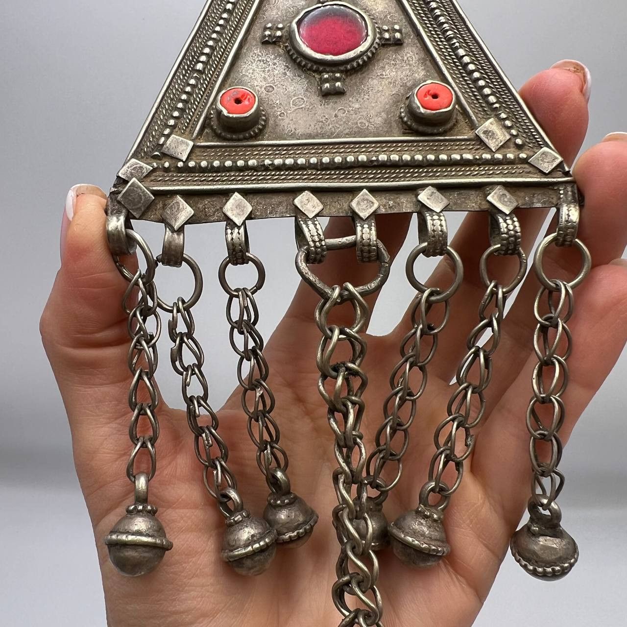 Handmade Antique Yemenite Silver Coral Hand Made Pendant Judaica Size ONE SIZE - 6 Thumbnail