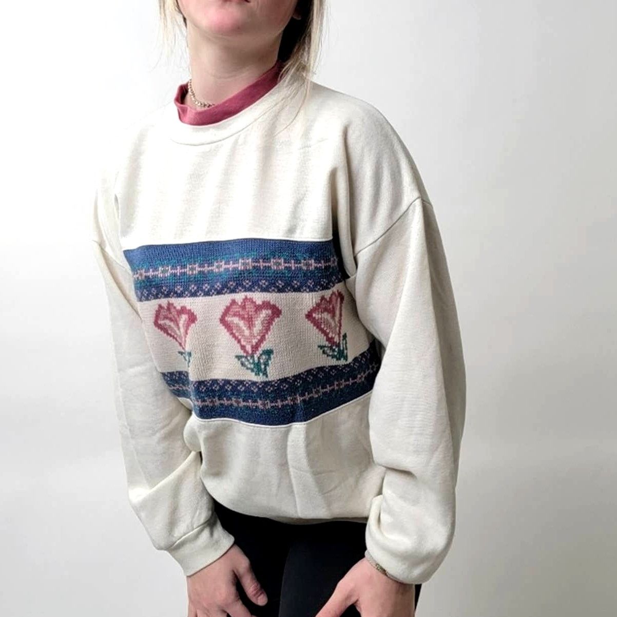 Vintage Vintage 90s Floral Cottagecore Chunky Knit Sweatshirt - S Size S / US 4 / IT 40 - 3 Thumbnail