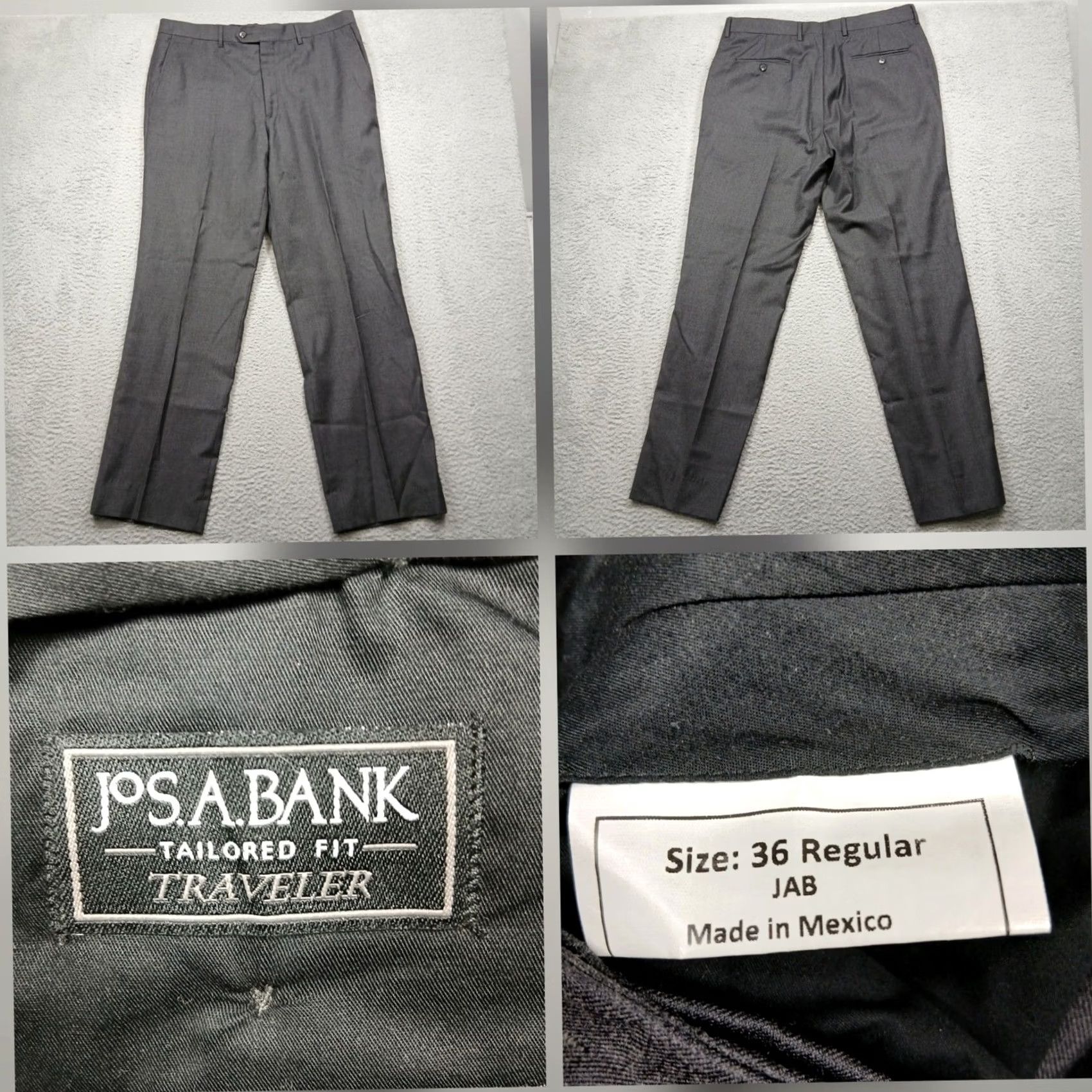 Vintage JOS A BANK Traveler Tailored Fit Dress Pants Mens 36R Gray Size US 36 / EU 52 - 2 Thumbnail