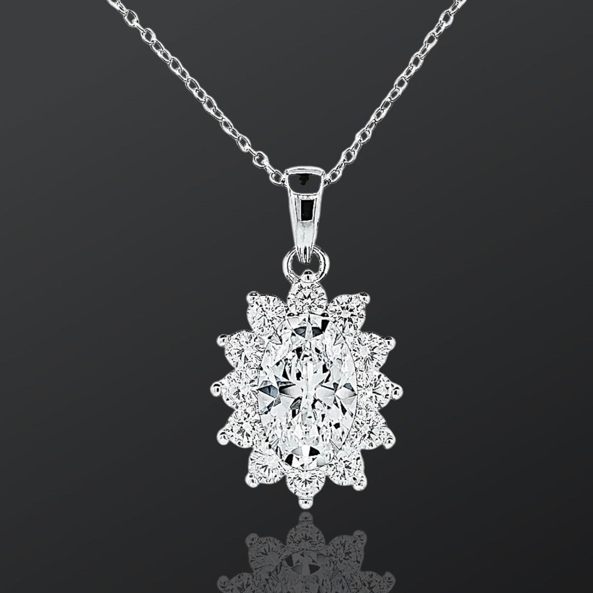 Other 18K White Gold Plated Over Brass Oval Cube Zirconia Necklace Size ONE SIZE - 1 Thumbnail