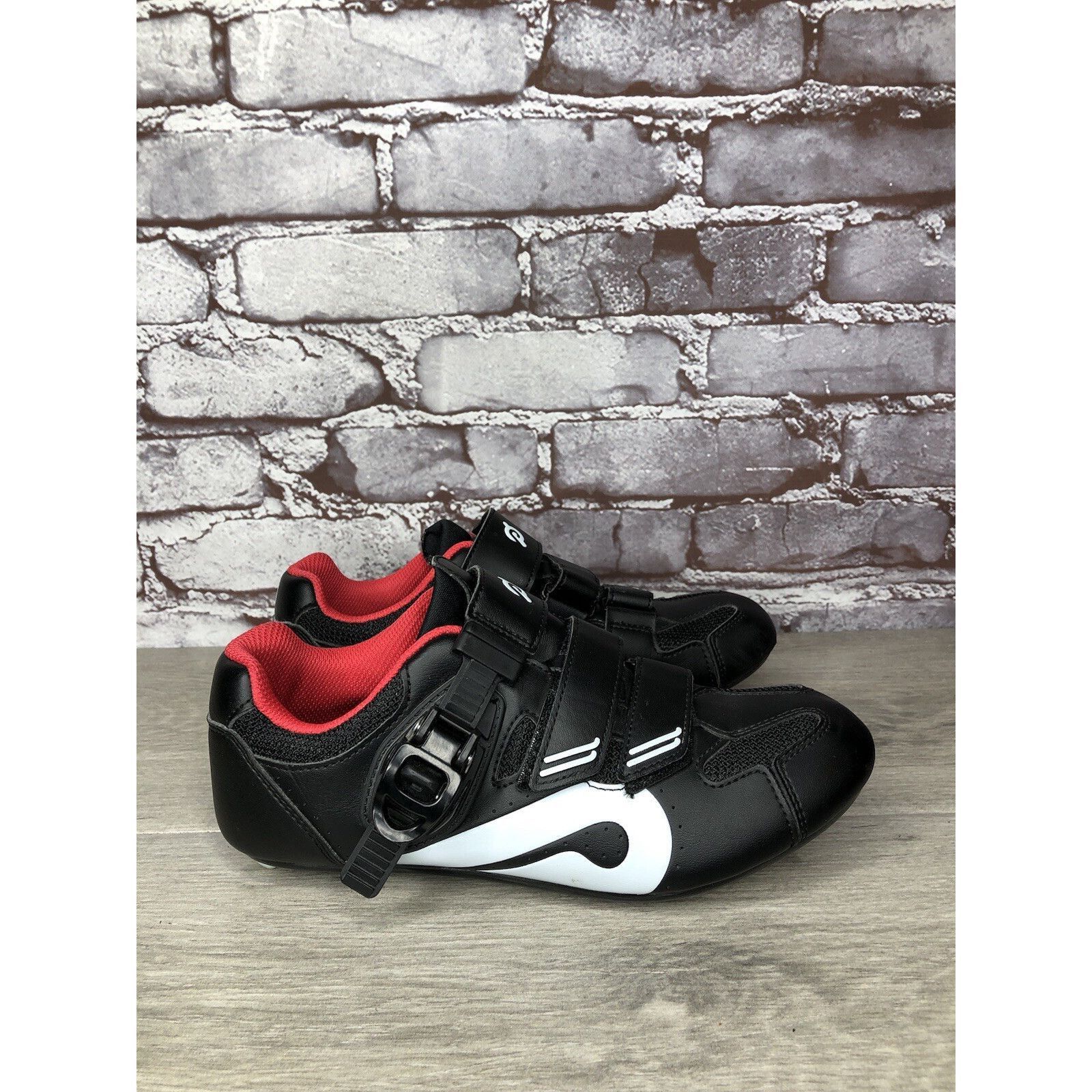 Other Peloton Cycling Shoes Black Leather Mesh White Red Strap Wom Size US 6.5 / IT 36.5 - 3 Thumbnail