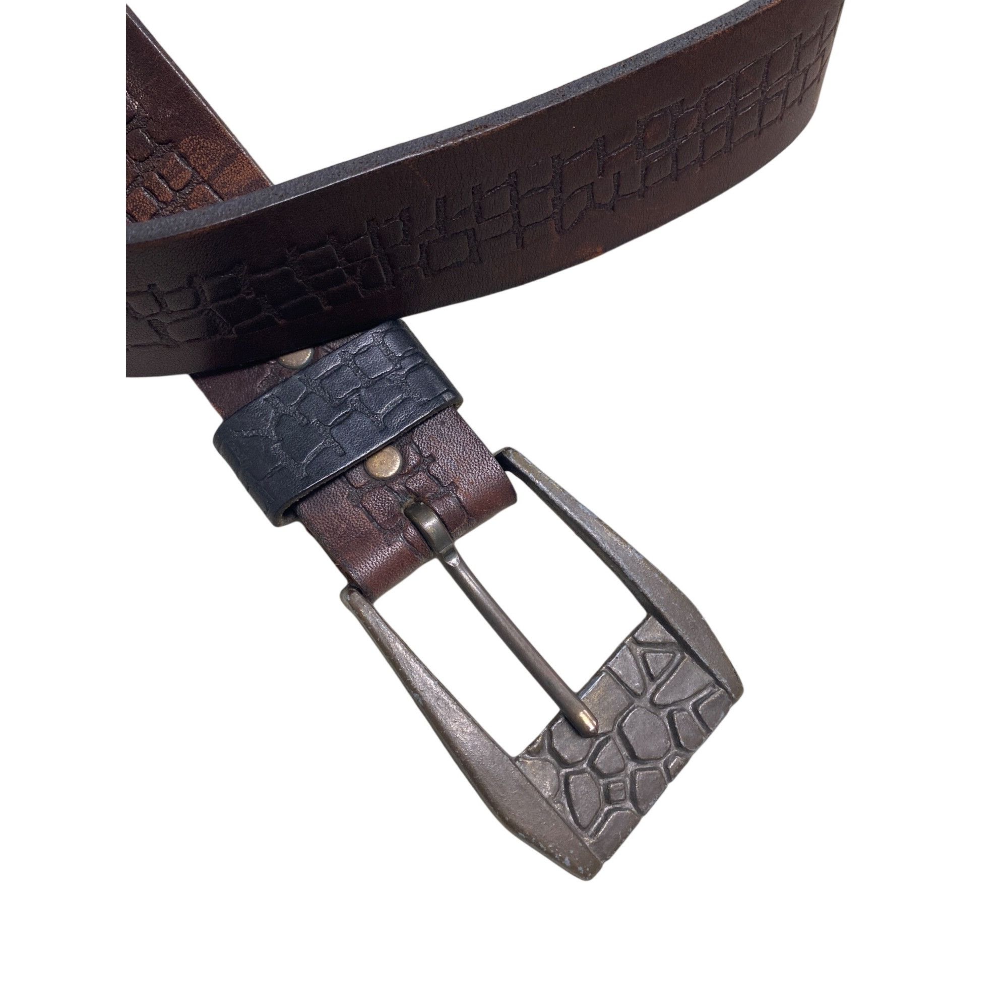 Other VTG mens brown leather large metal buckle wasit belt 43"Lx1. Size ONE SIZE - 3 Thumbnail