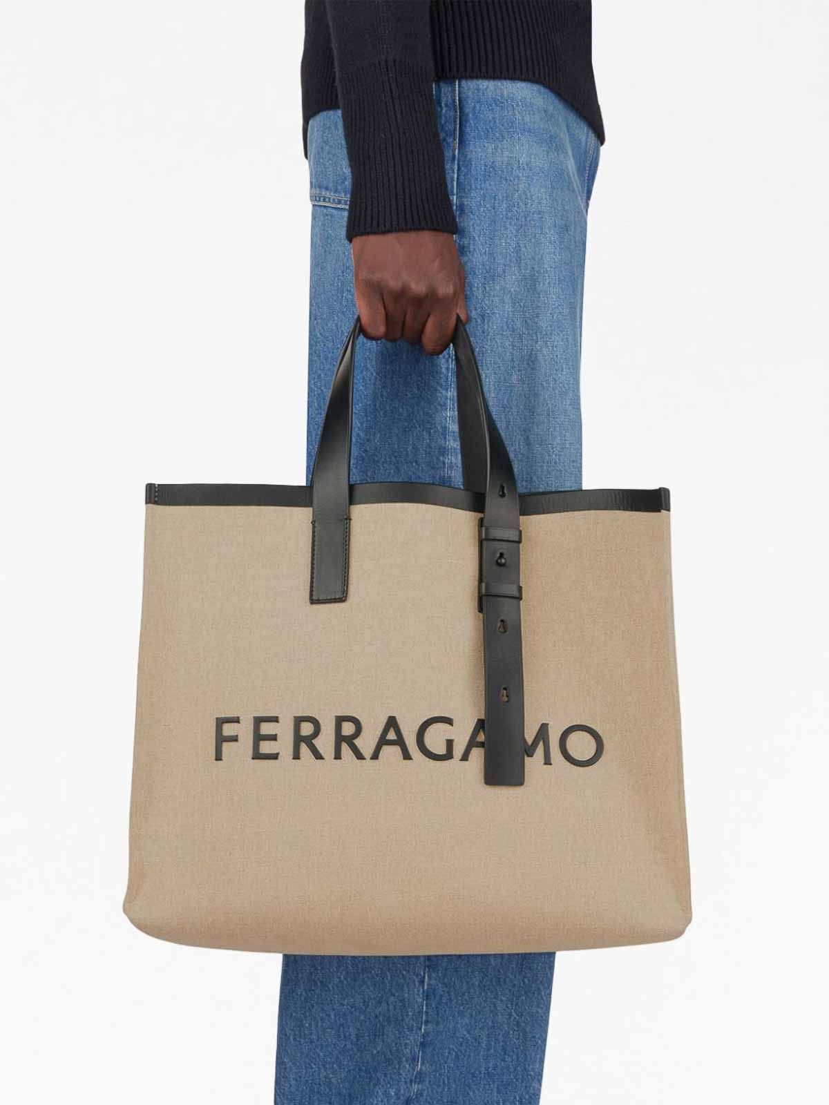 Salvatore Ferragamo o1s1rm0924 Size: OS / Canvas Tote Bag in Beige Size ONE SIZE - 7 Thumbnail
