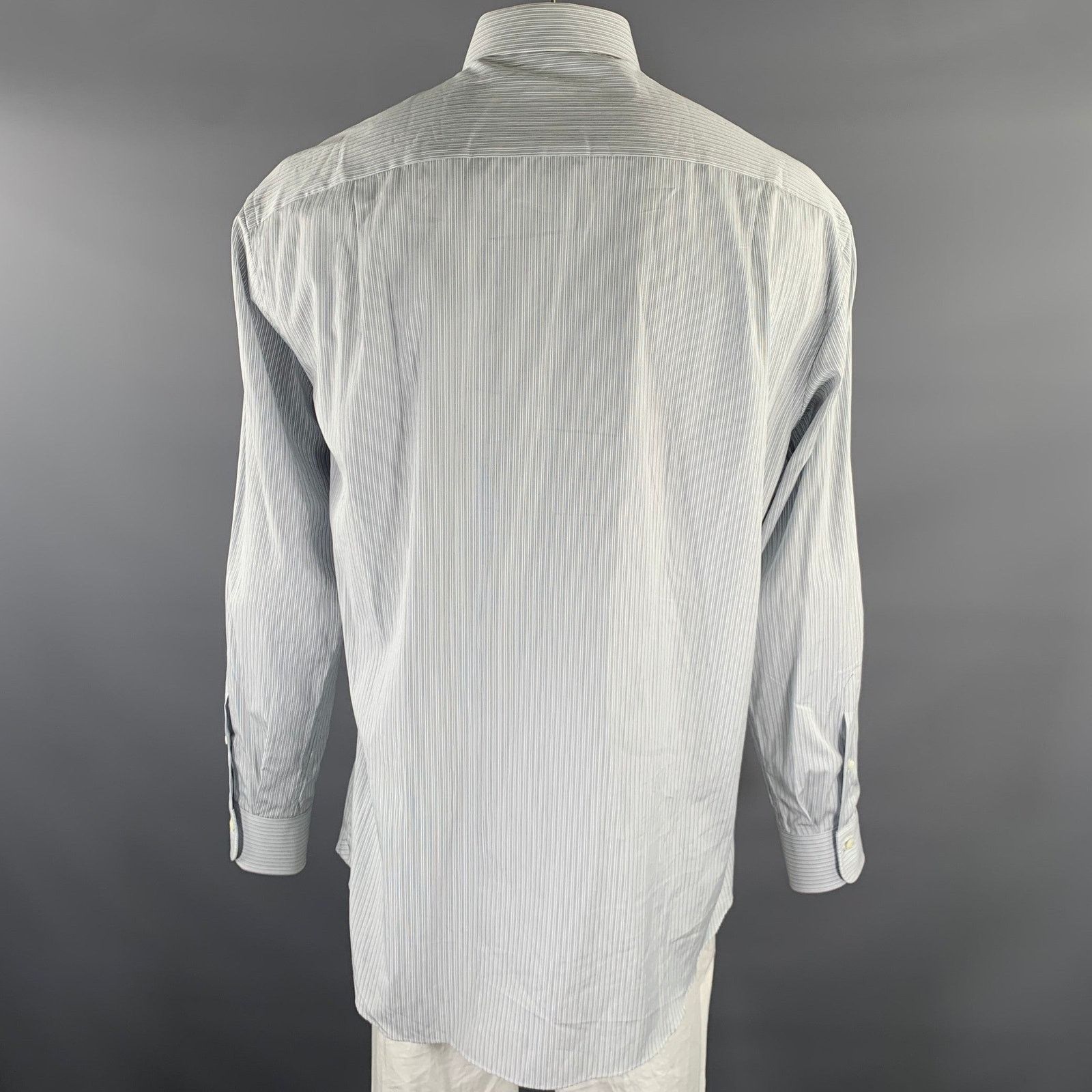 Ermenegildo Zegna ERMENEGILDO ZEGNA XL Grey White Stripe Cotton LS Shirt Size US XL / EU 56 / 4 - 3 Thumbnail
