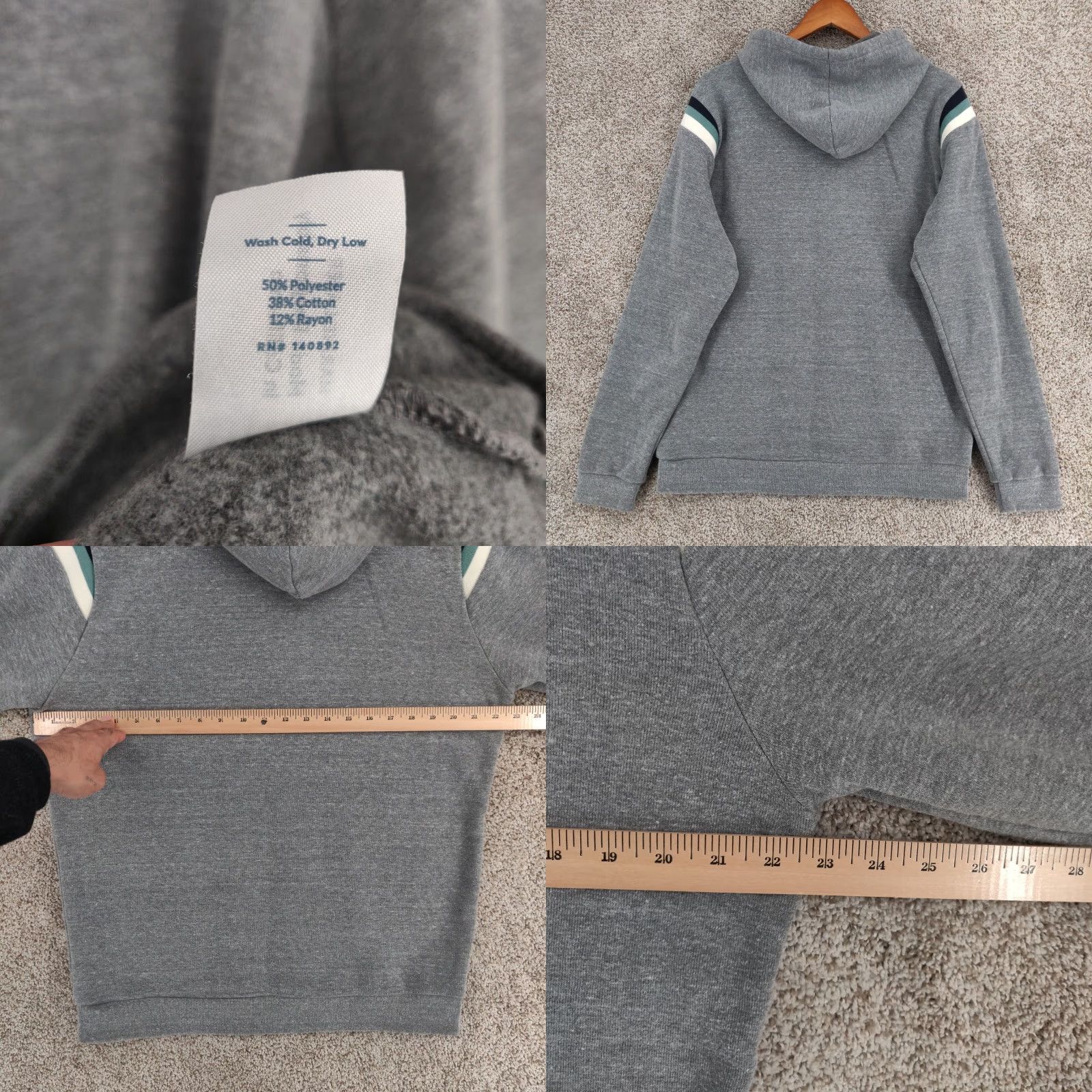 Marine Layer Marine Layer Hoodie Mens Large Gray Retro Stripe Pullover Made USA Soft Fleece Size US L / EU 52-54 / 3 - 8 Thumbnail