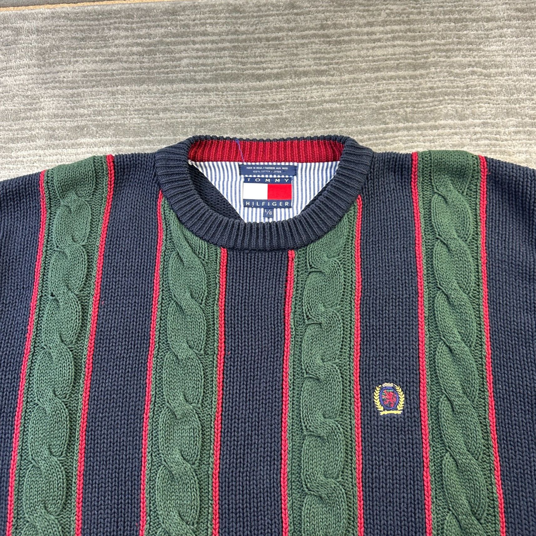 Tommy Hilfiger VINTAGE Tommy Hilfiger Sweater Mens Large Blue Pullover Cable Knit Heavy Chunky Size US L / EU 52-54 / 3 - 3 Thumbnail
