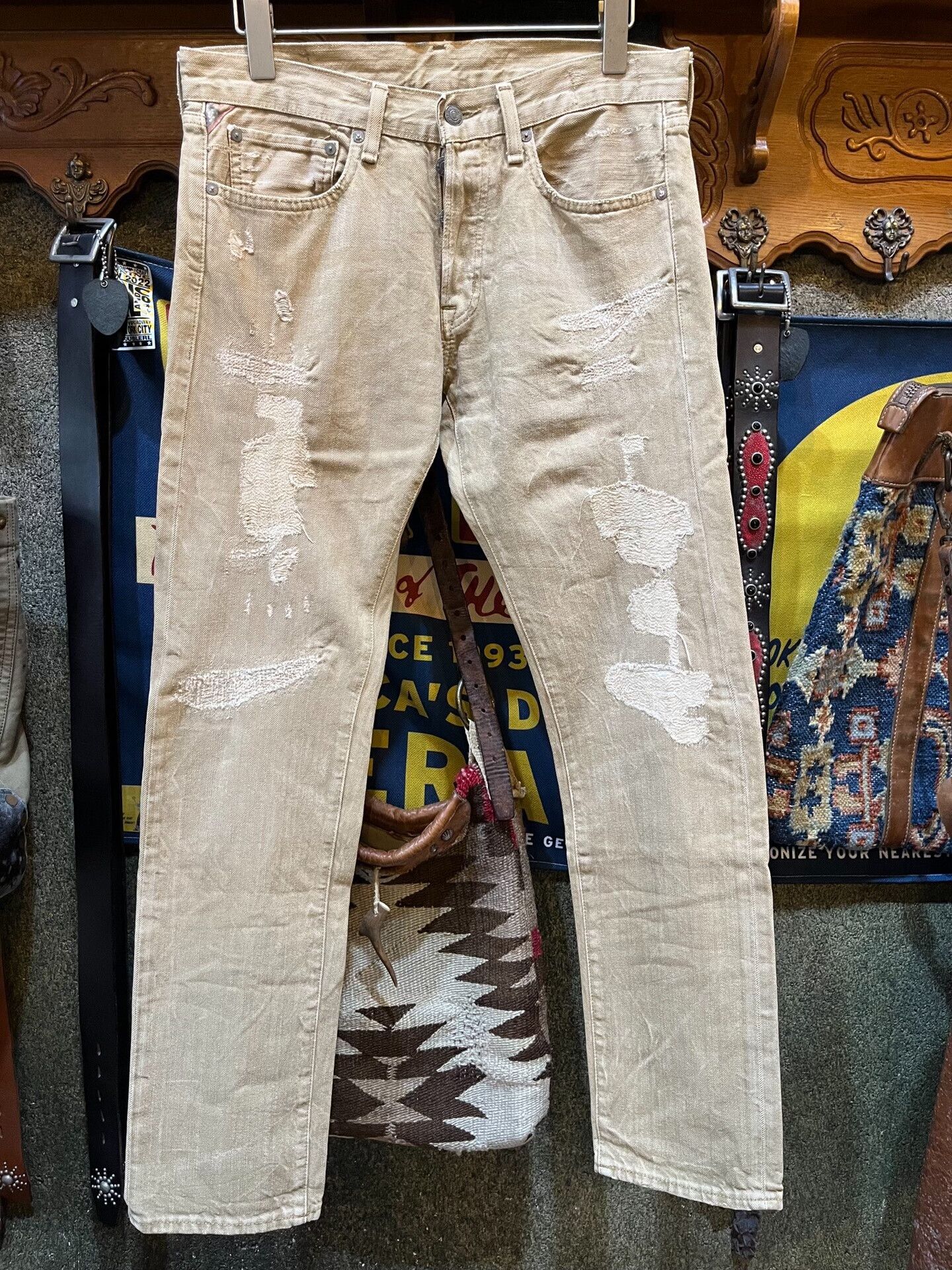 RRL Ralph Lauren rrl distressed beige denim pants by Ralph Lauren Size US 31 - 1 Thumbnail