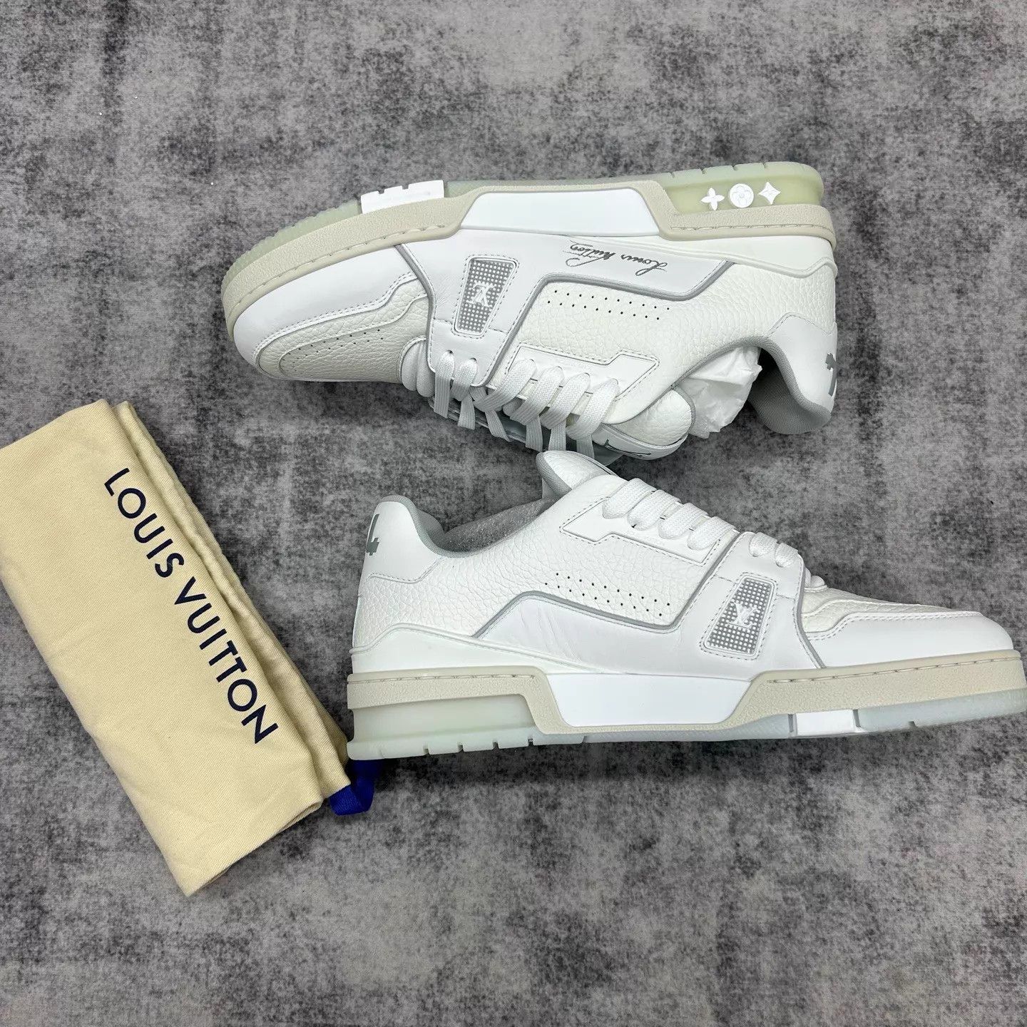 Louis Vuitton LOUIS VUITTON Trainer White Cement Leather Sneaker 41.5 Size US 8.5 / EU 41-42 - 3 Thumbnail