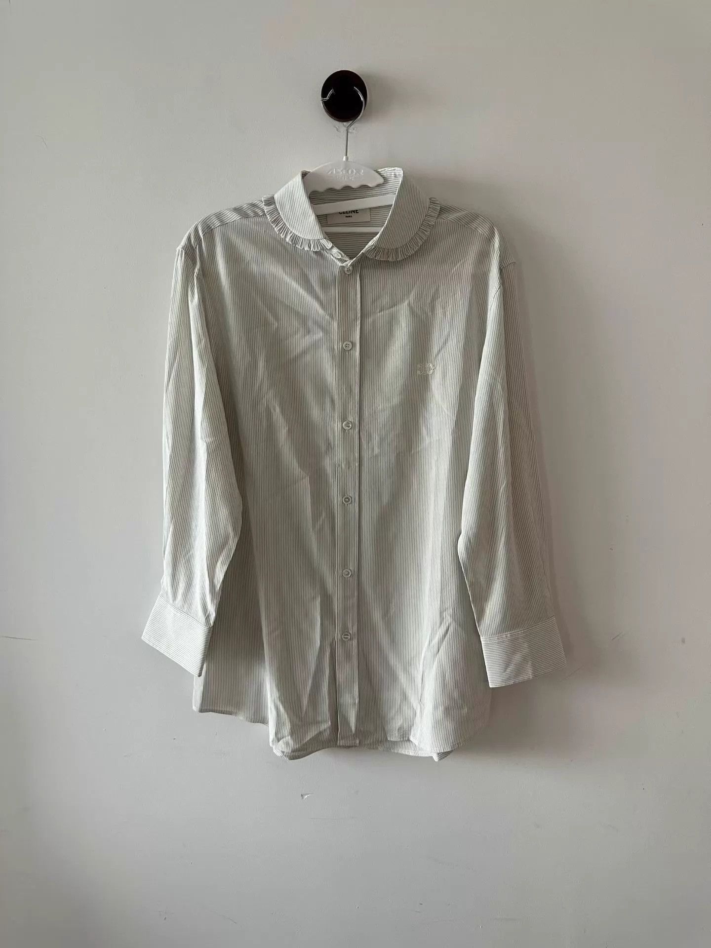 Celine Celine New Doll Collar Silk Striped Triomphe Shirt 34 Size XXS / US 00 / IT 34 - 1 Thumbnail