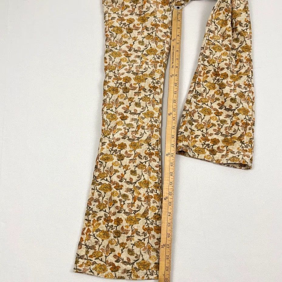 Anthropologie Anthropologie Pilcro Icon Pants 25 W26 I30 Flare Yellow Corduroy Floral Spring Size 42" / US 20 - 6 Thumbnail