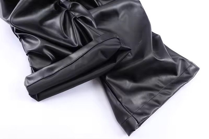 Jean Pleated Pu Leather Pants Streetwear Loose Ruched Casual Size US 32 / EU 48 - 10 Thumbnail