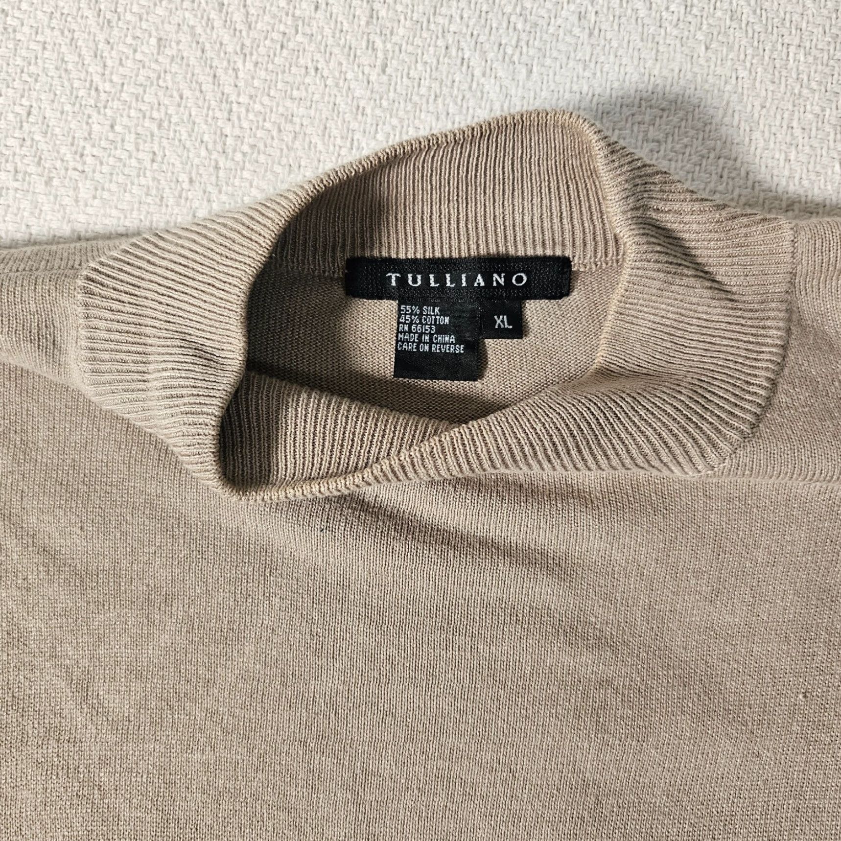 Vintage Tulliano Men's Sweater XL Silk Cotton Blend Solid Beige Long Sleeve Stretch Size US XL / EU 56 / 4 - 2 Thumbnail