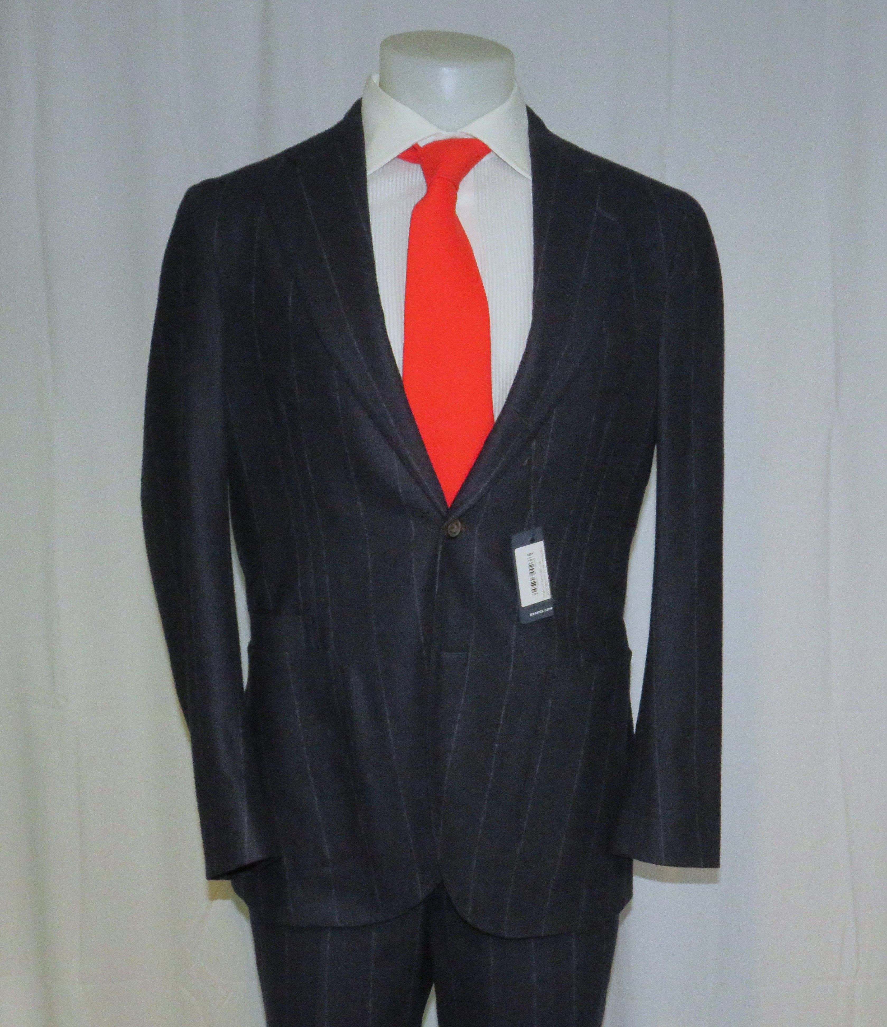 Drake's Navy Blue Chalk Stripe Flannel Three Roll Two Suit 38R NWT Size 38R - 9 Thumbnail