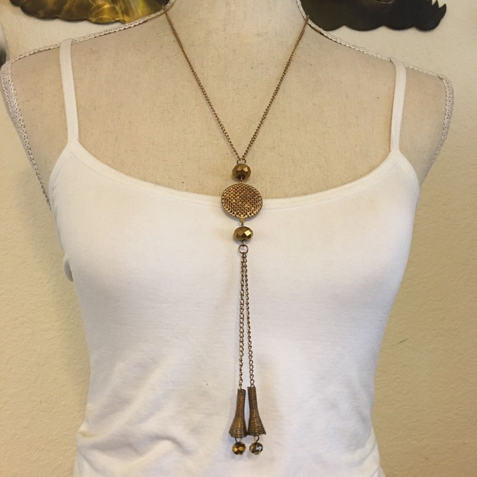 Vintage Vintage gold tone dangle horn bead necklace Size ONE SIZE - 1 Thumbnail