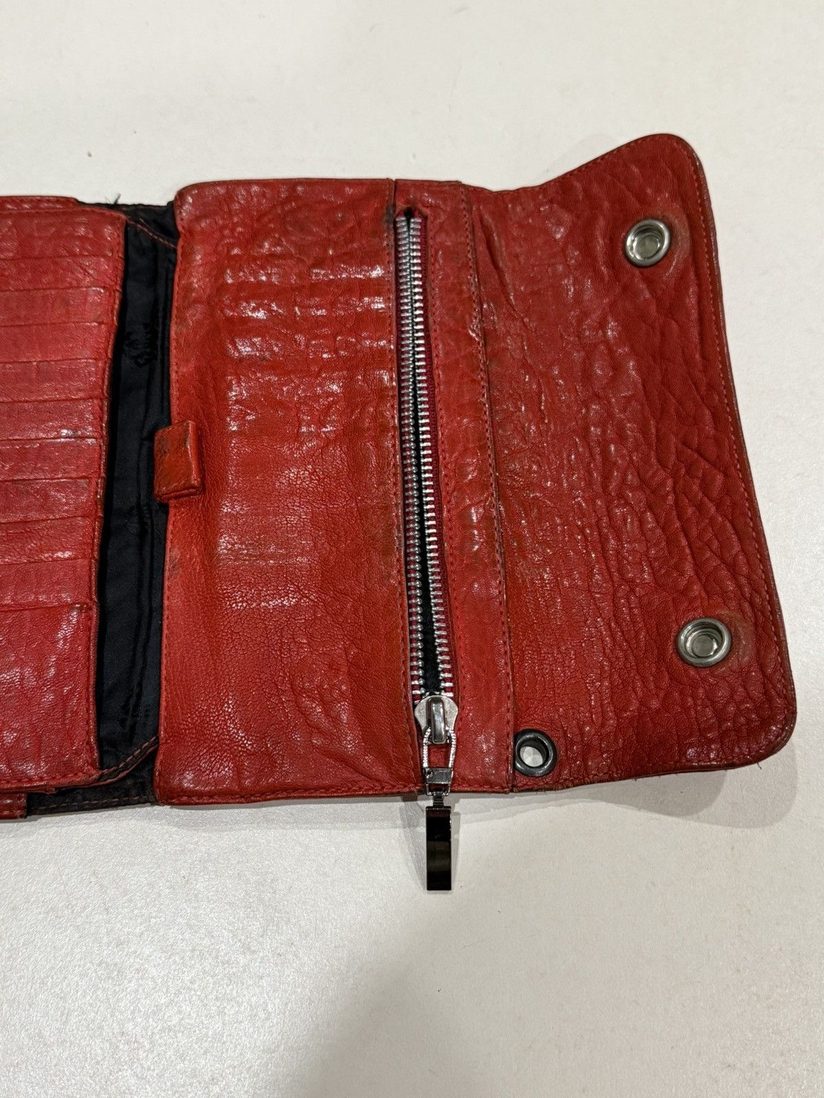 Chrome Hearts Chrome Hearts Wave Wallet Red Leather Silver Cross Snaps 925 Size ONE SIZE - 13 Thumbnail