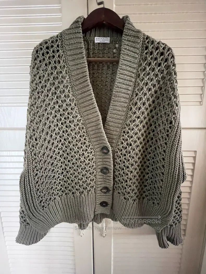 Brunello Cucinelli Brunello Cucinelli Military Green Cotton Knit Cardigan Size M / US 6-8 / IT 42-44 - 1 Thumbnail