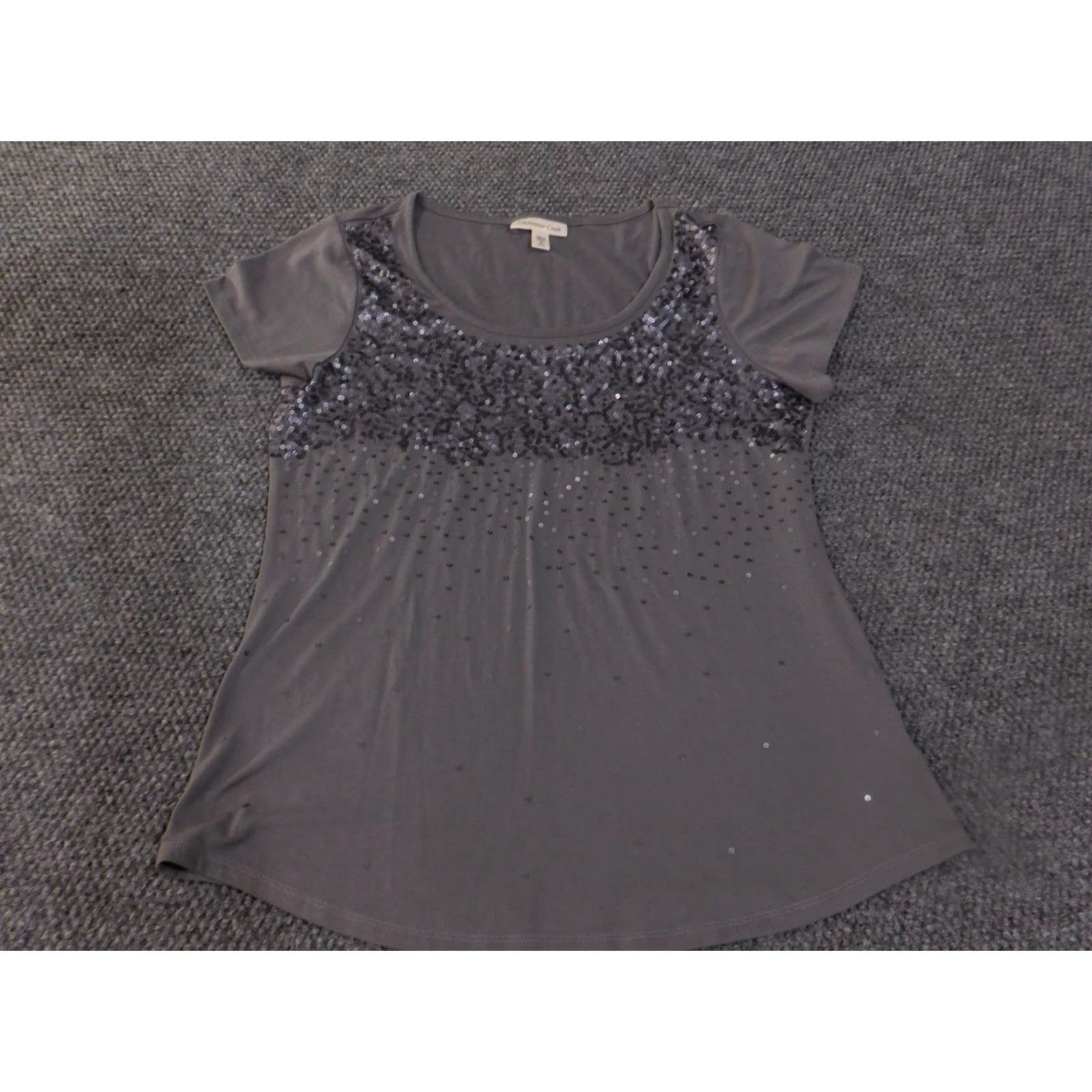Coldwater Creek Coldwater Creek Shirt Womens Medium Gray Sequin Short Sleeve Scoop Neck Top Size M / US 6-8 / IT 42-44 - 3 Thumbnail