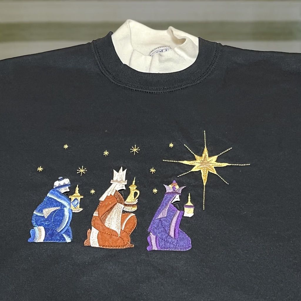 Endless VINTAGE Endless Designs Christmas Sweatshirt Three Wise Men Women’s Size Large Sweater Crew Neck Cotton Blend Black Short Sleeve? Size L / US 10 / IT 46 - 1 Thumbnail
