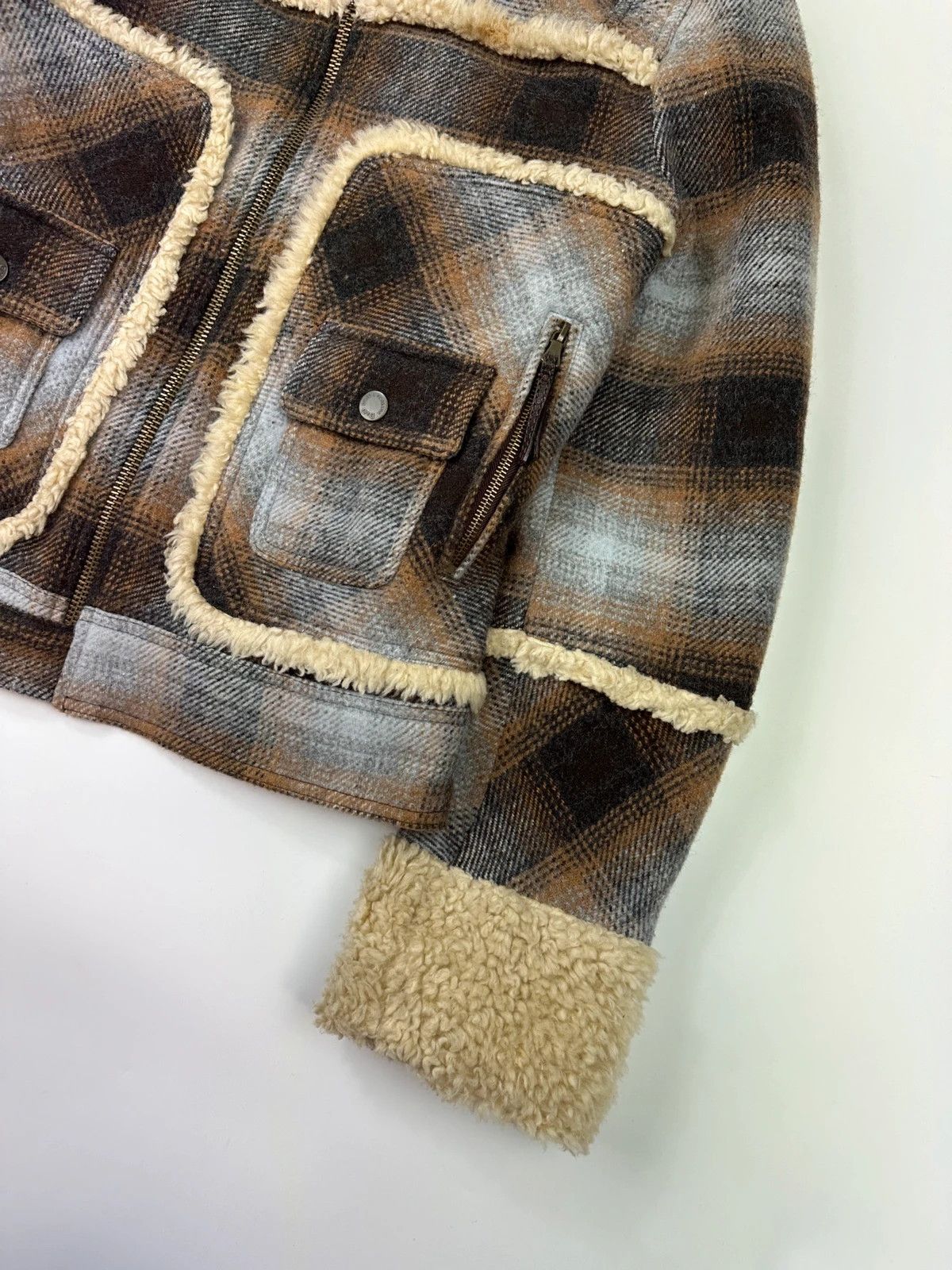 Dolce & Gabbana Dolce Gabbana Wool Brown Checkered Sherling Aviator Jacket Size US M / EU 48-50 / 2 - 10 Thumbnail