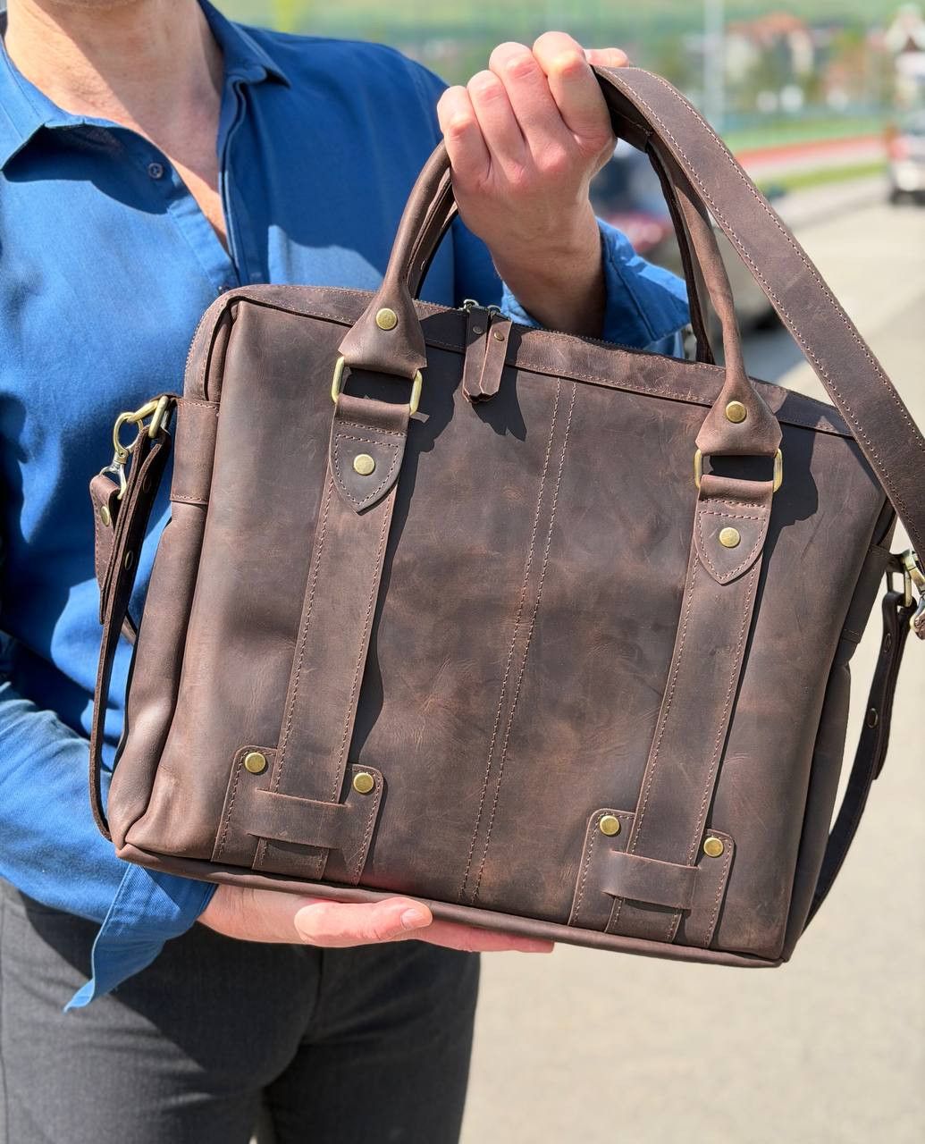 Handmade Laptop bag. Messenger bag. Genuine leather men's briefcase Size ONE SIZE - 2 Thumbnail