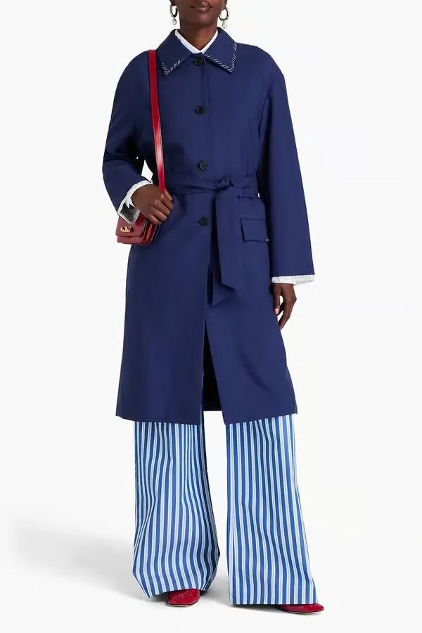 Marni oc11z0525 Belted Embroidered Wool Coat in Indigo Size XL / US 12-14 / IT 48-50 - 2 Thumbnail