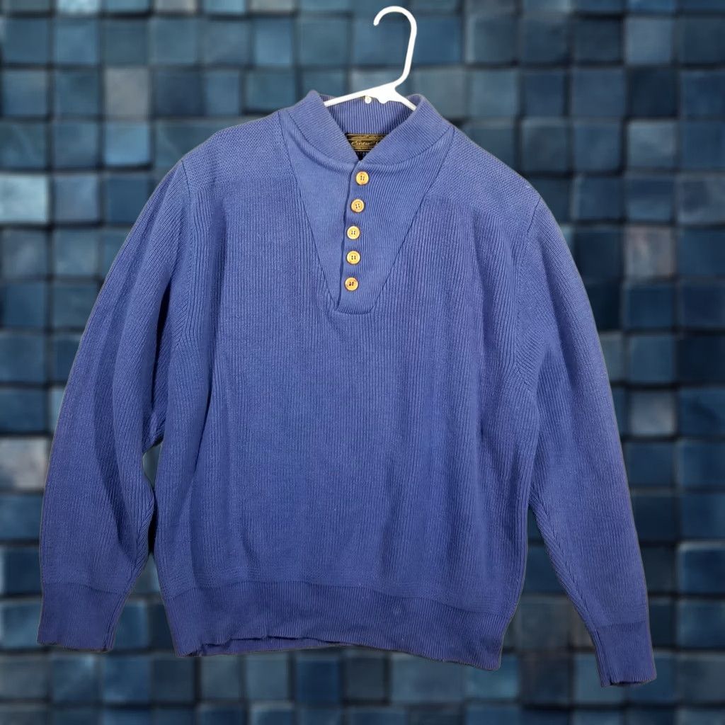 Vintage VINTAGE LL Bean Henley Sweater Men XL Blue Quarter Button Fisherman 90s Size US XL / EU 56 / 4 - 1 Thumbnail