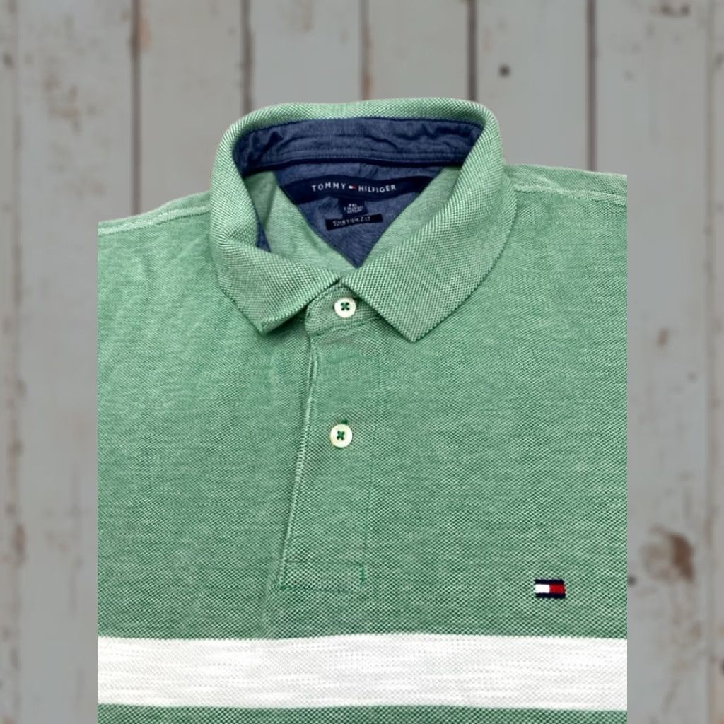 Tommy Hilfiger Tommy Hilfiger Polo Shirt Men's 2XL Short Sleeve Green White Striped Cotton Polo Shirt Mens 2XL Green White Striped Cotton Capable of Short Sleeve Size US XXL / EU 58 / 5 - 1 Thumbnail